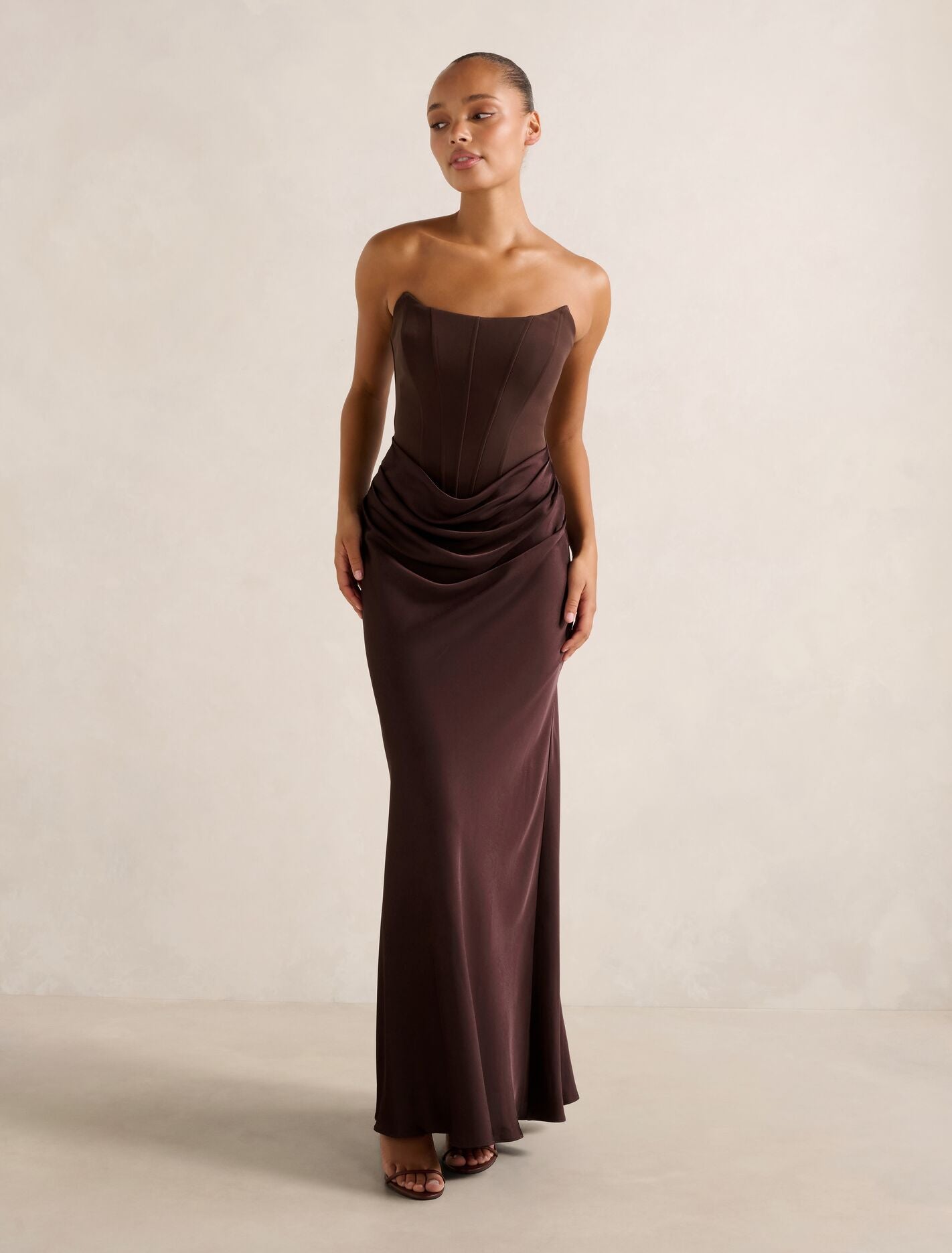 brown strapless dress maxi Brown Abstract Bethany Strapless Maxi Dress