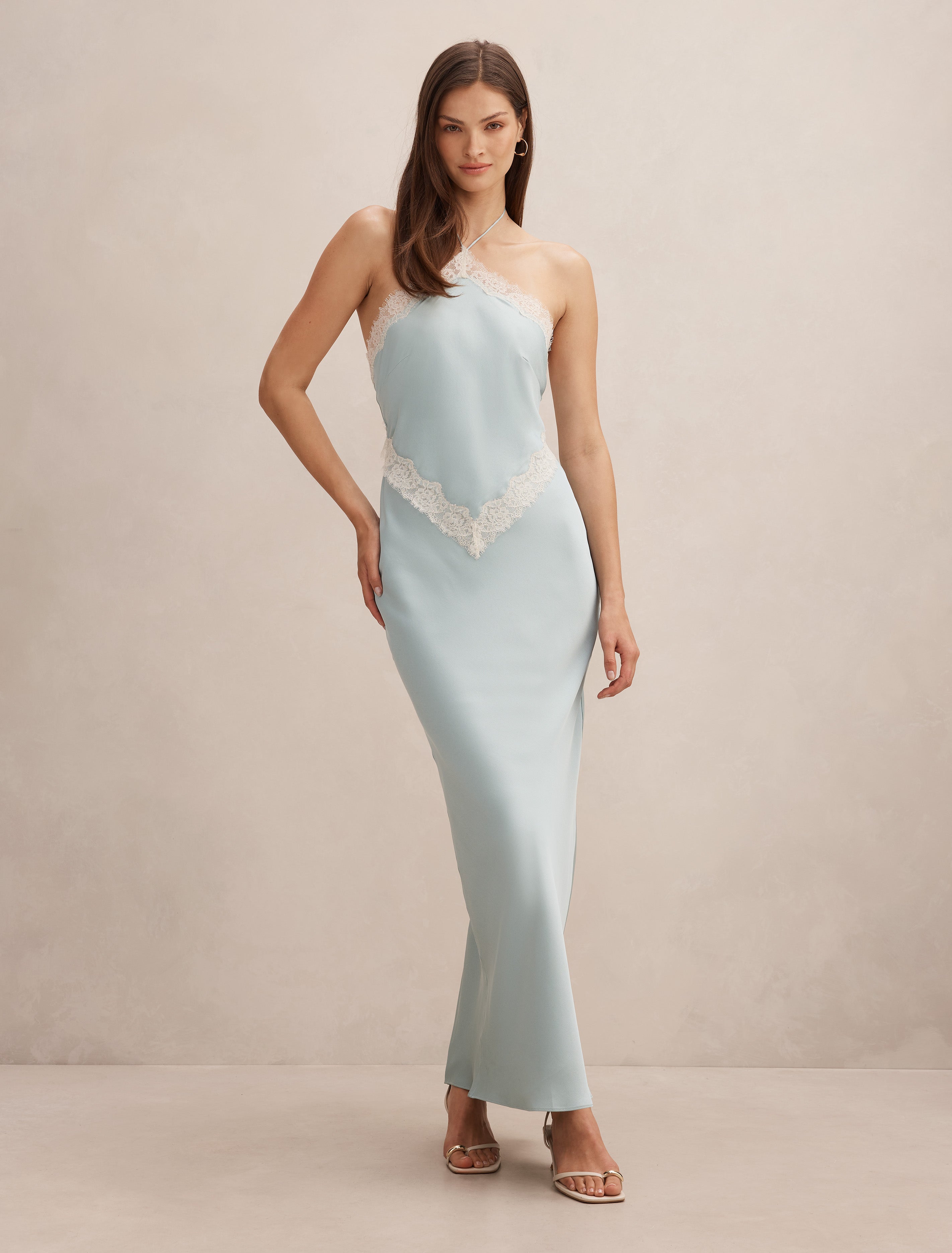 Blue Maxi Dress - Kelli Lace Strappy Satin - Size 0 to 12