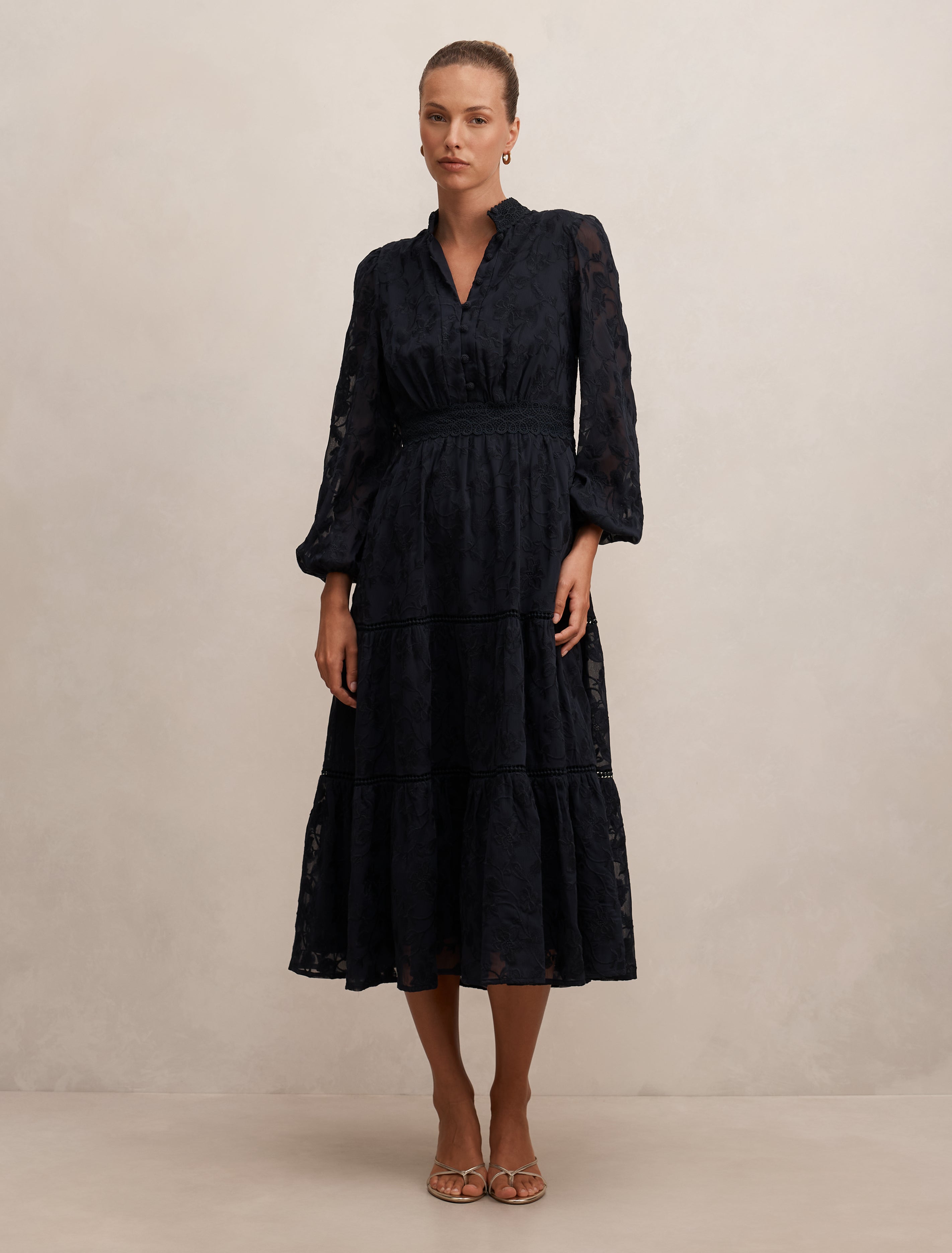 midi women's dress Navy - Nala Embroidered - Size 0to 12 Michael Kors - Black Blending regency MT-AB-09.05.24 Size:A/B (0-2)