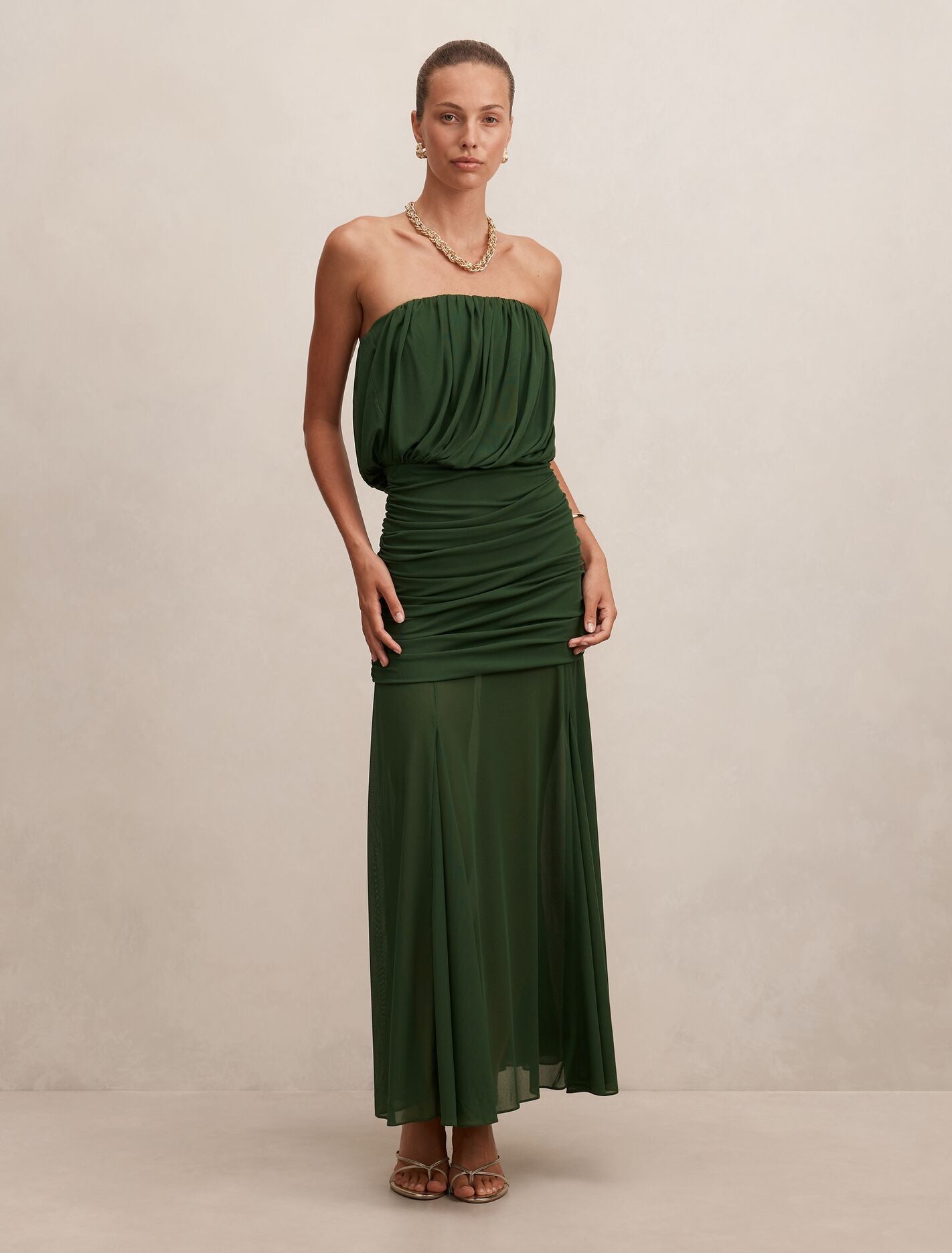 Green Maxi Dress - Lyra Bandeau Draped - Size 0 to 12