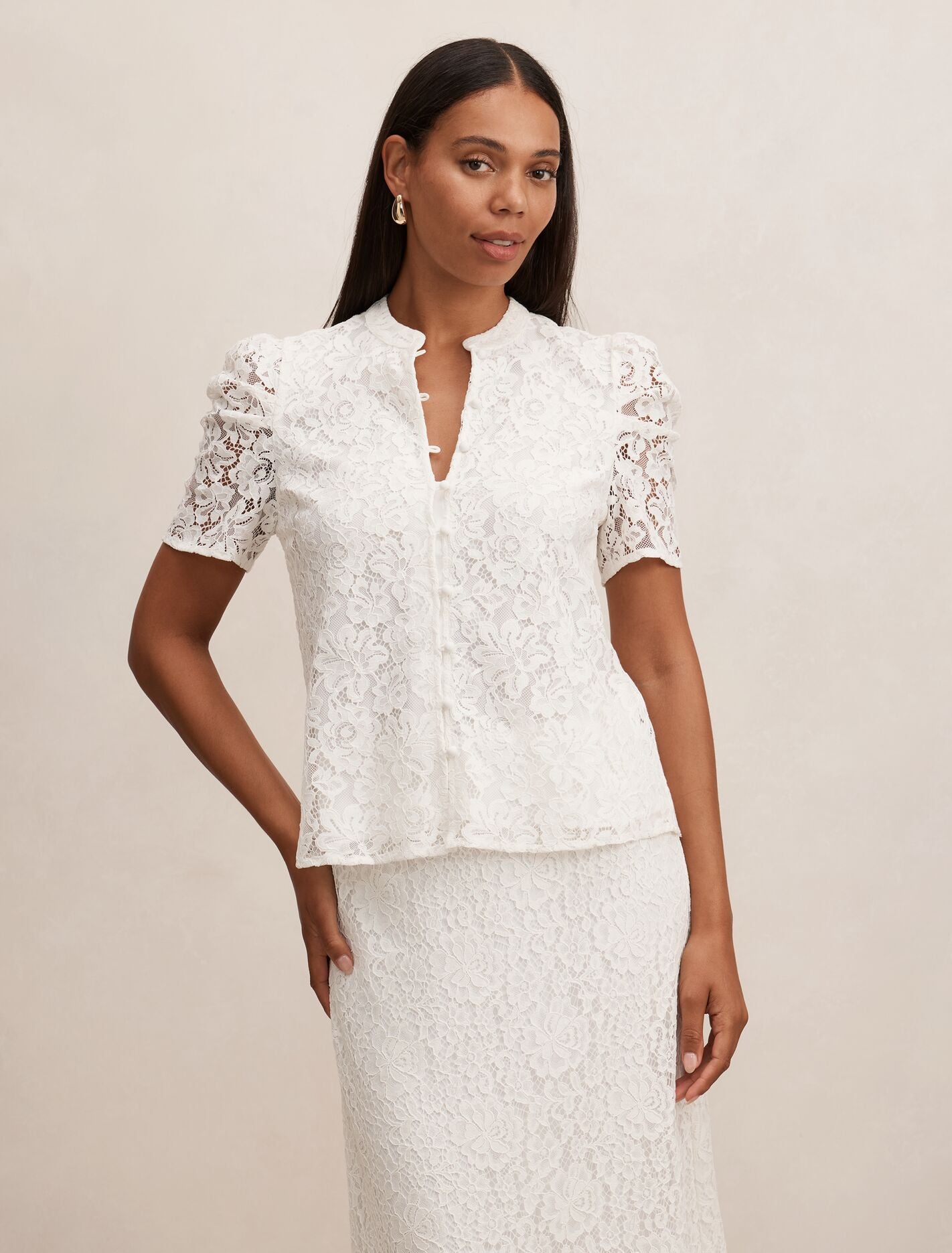 White Blouses - Lina Short Sleeve Lace - Size 0 to 12 - Womens