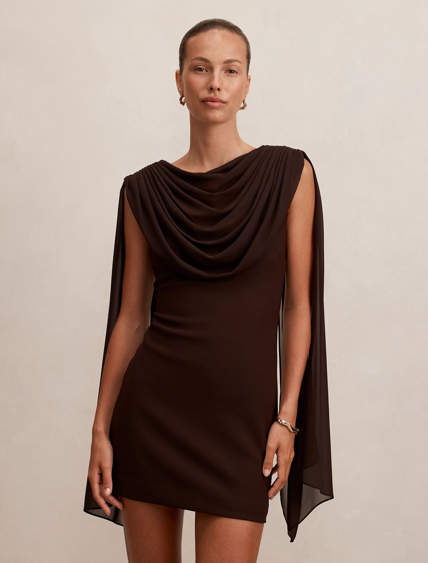 brown mini dresses Brown Mini Dress - Bowie Mini Dress with Shawl - Size 0 to 12