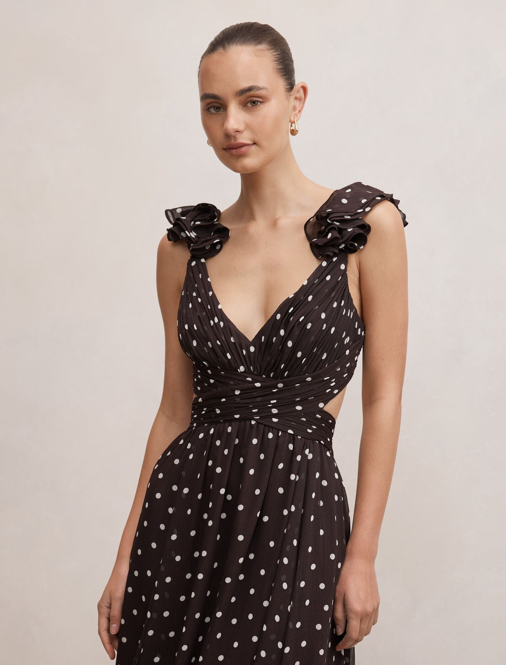 Selena Ruffle Shoulder Maxi Dress