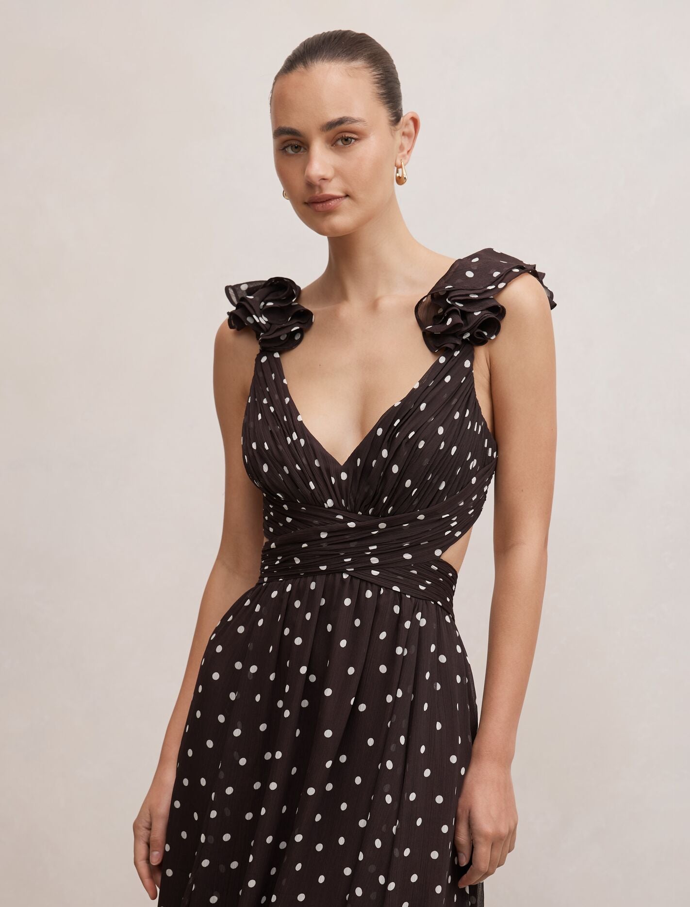 Selena Ruffle Shoulder Maxi Dress