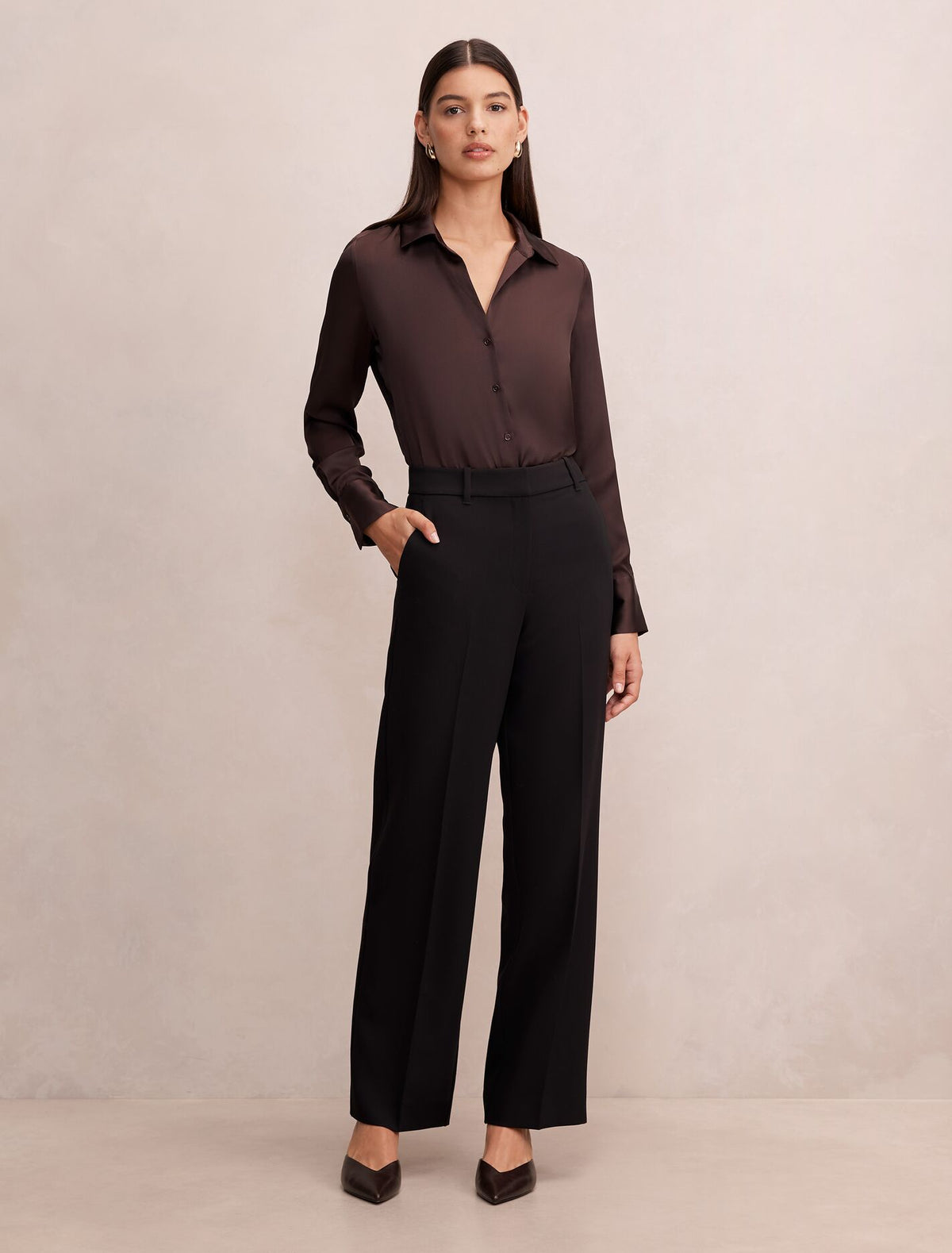 Harvey Notched Neck Satin Shirt