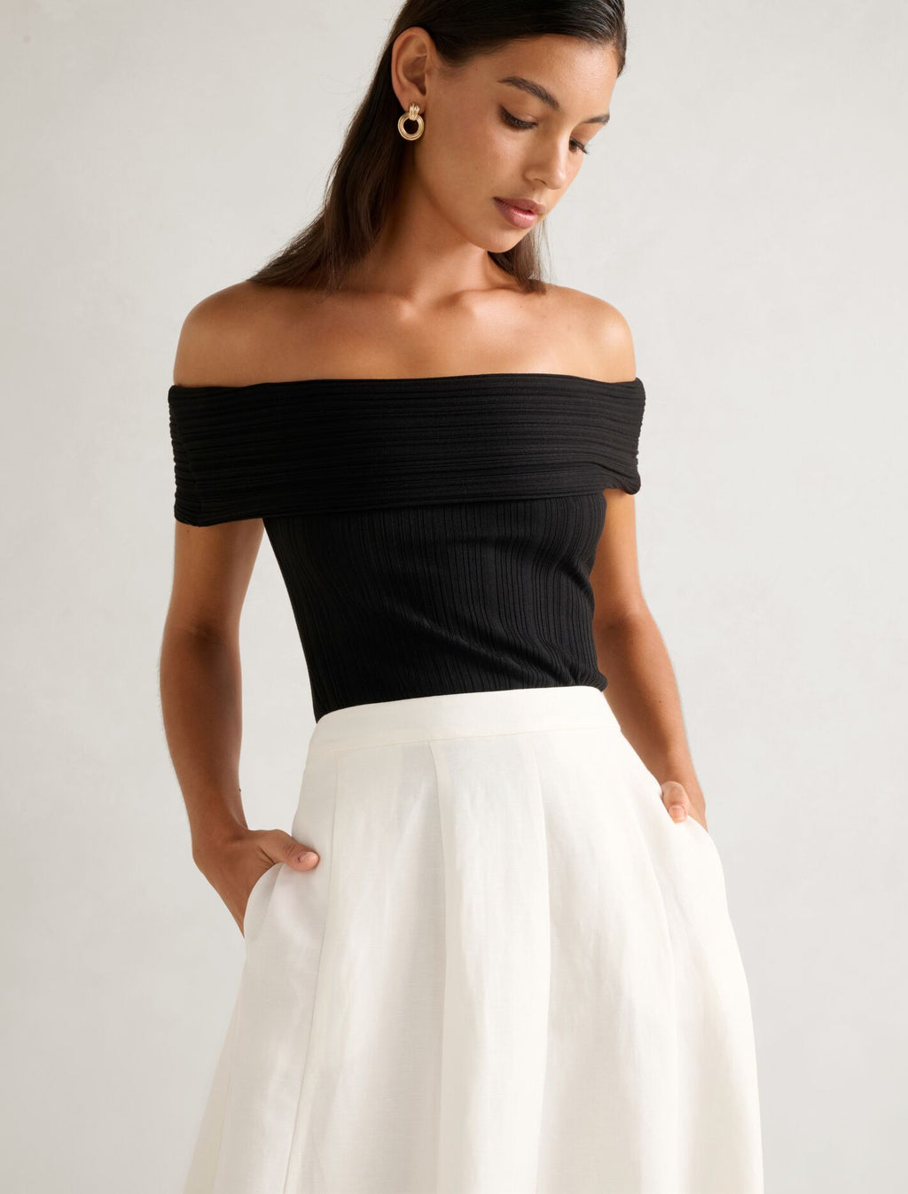 Georgina Linen Blend Midi Skirt