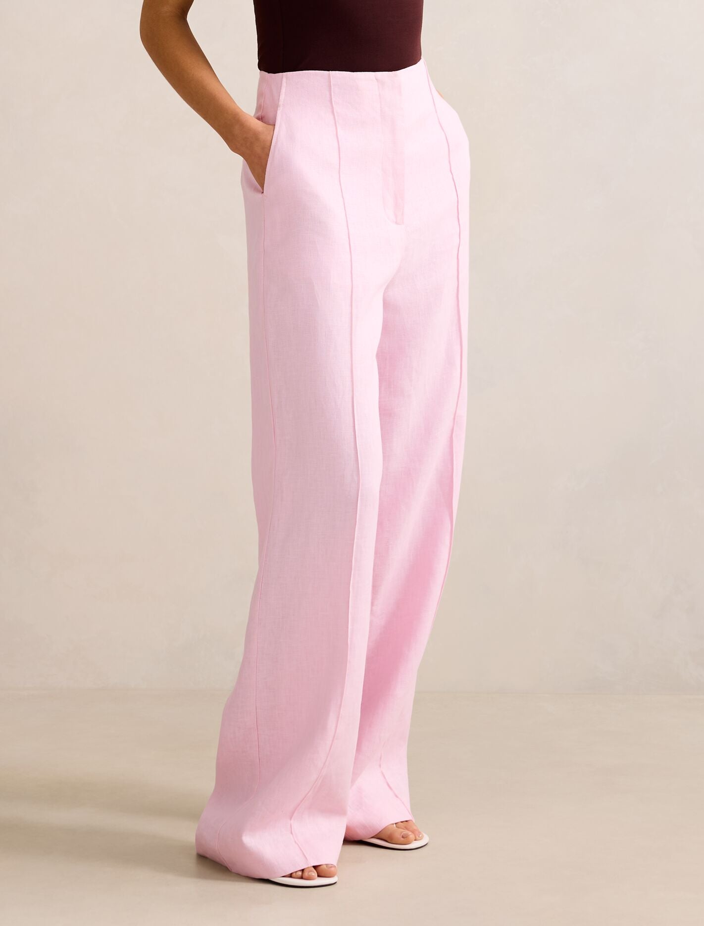 Pink Wide Leg Pants - Posey Linen - Size 0 to 12 - Womens Tailored