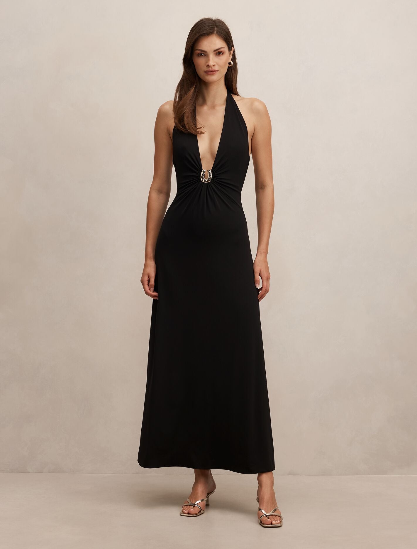 Black Midi Dress - Behati Jersey Halter - Size 0 to 12