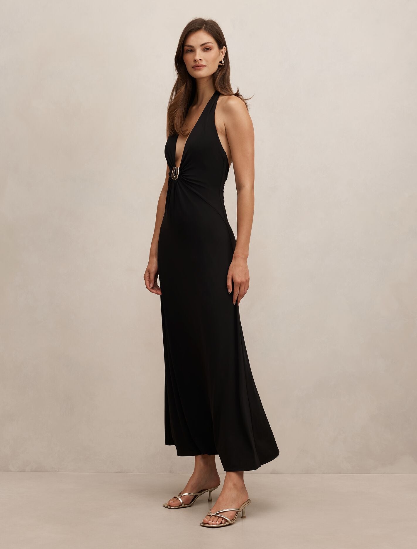 Black Midi Dress - Behati Jersey Halter - Size 0 to 12 - Womens