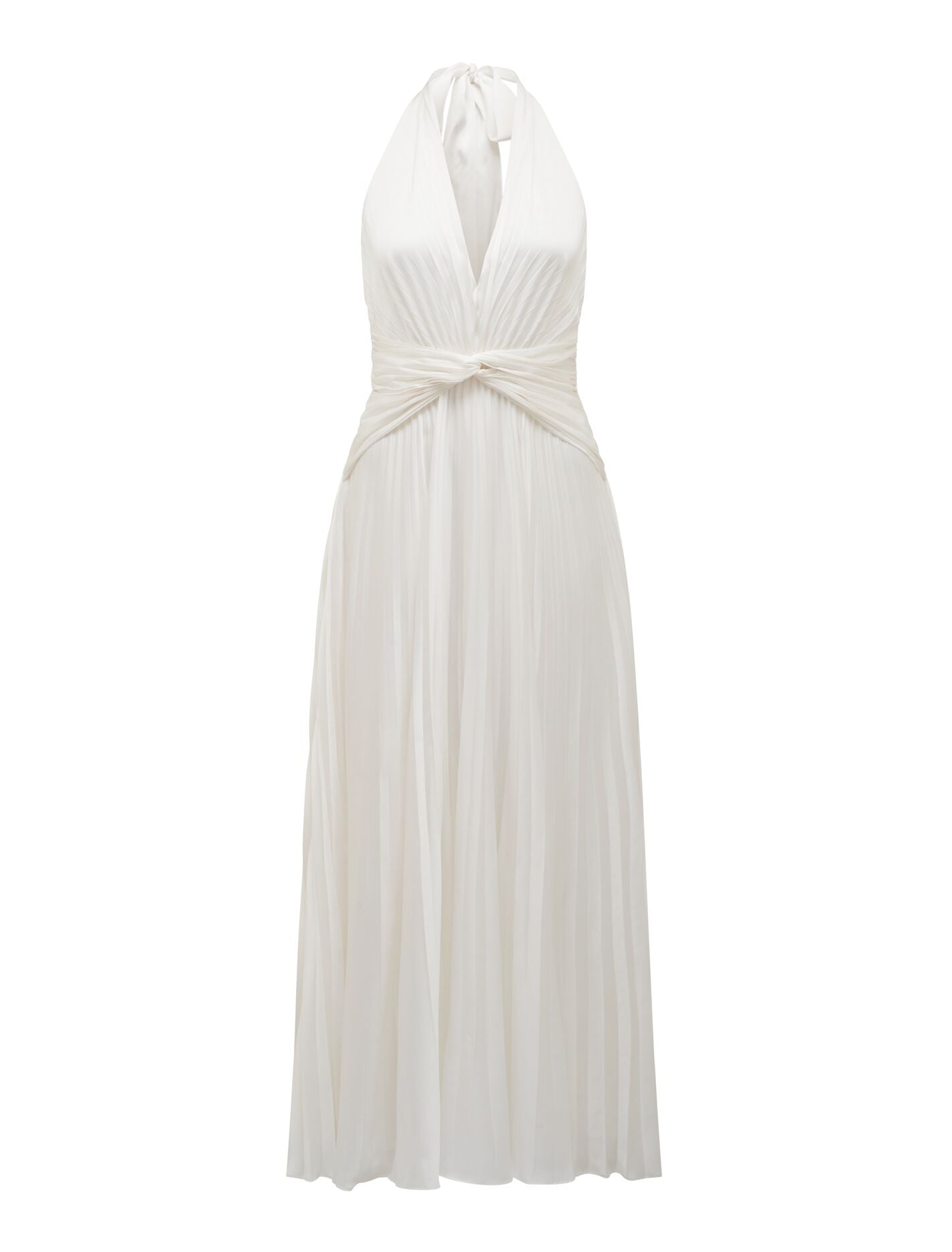 Natasha Pleated Satin Halter Maxi Dress