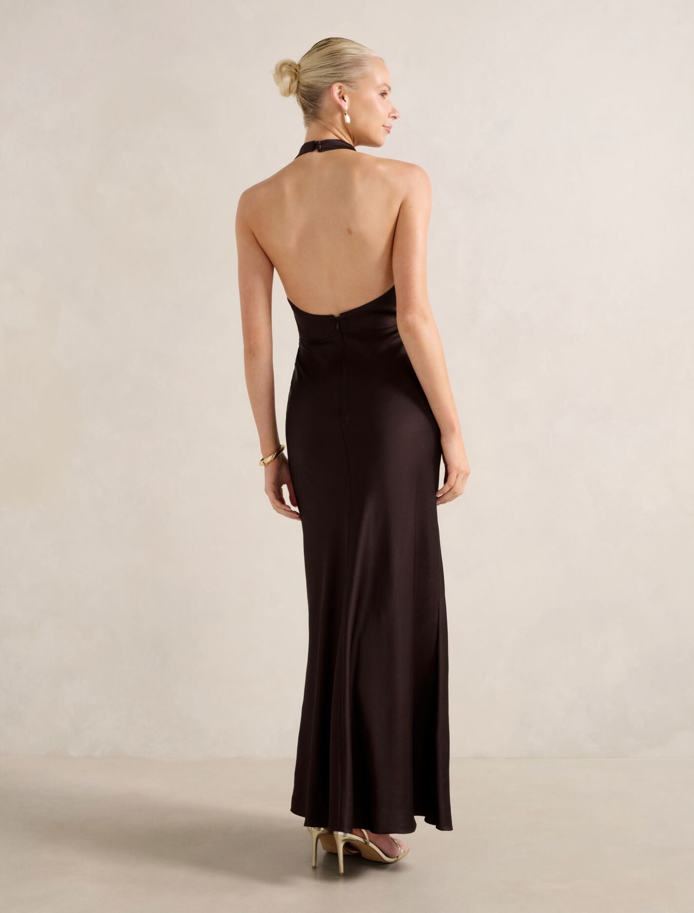 Becca Cowl Halter Satin Gown