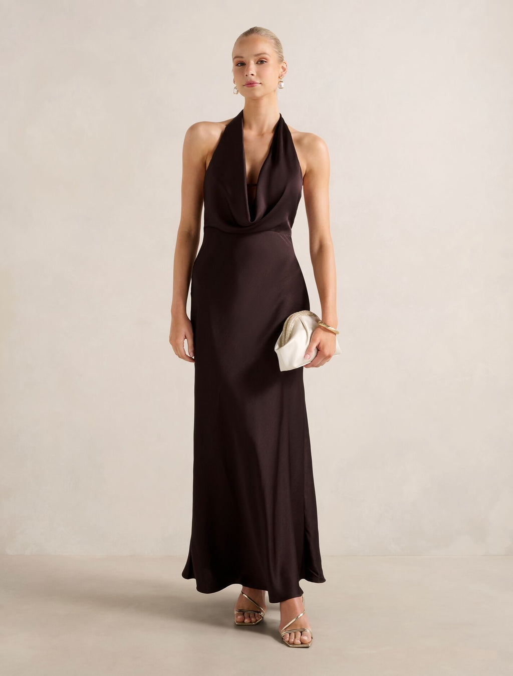 Becca Cowl Halter Satin Gown