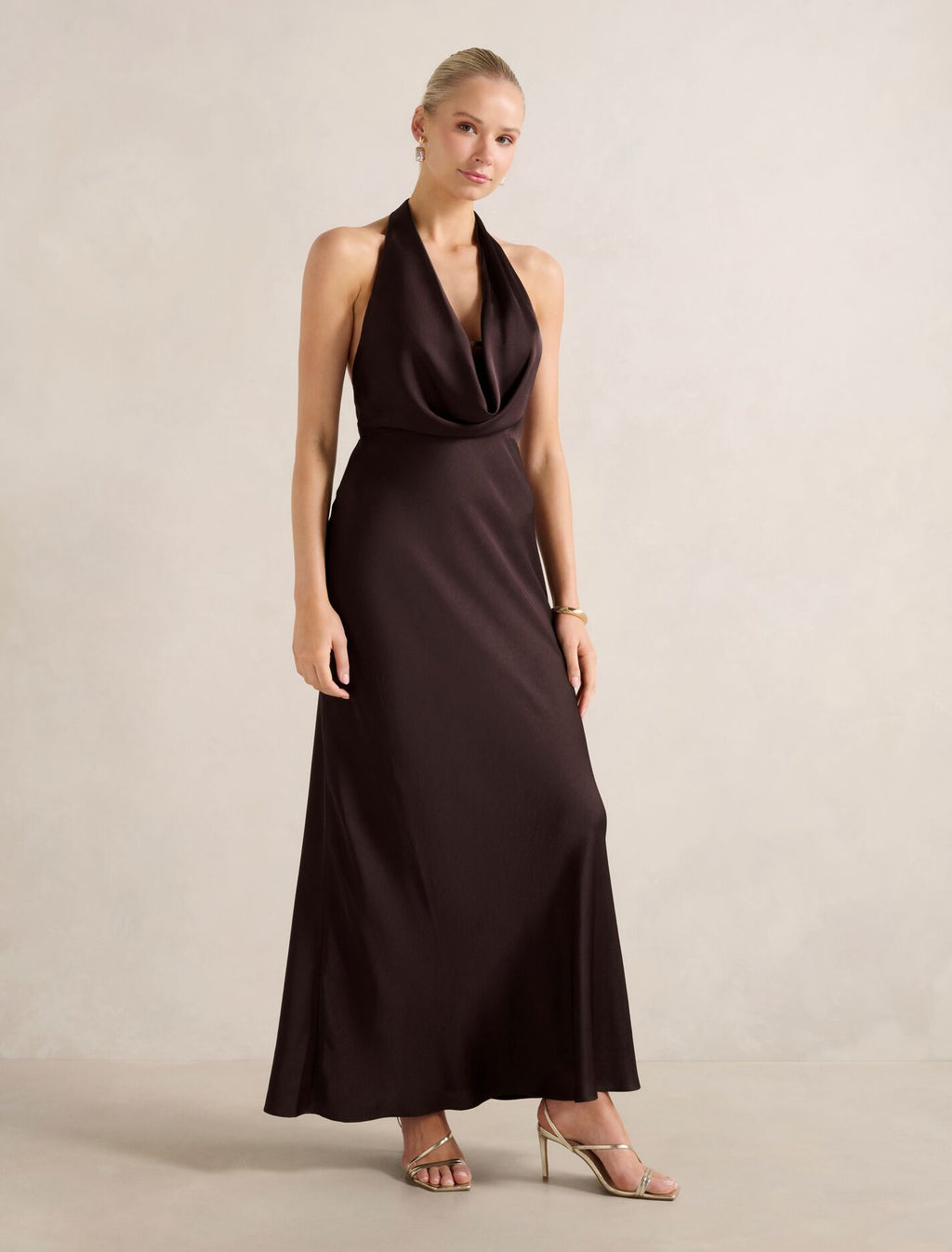 Becca Cowl Halter Satin Gown