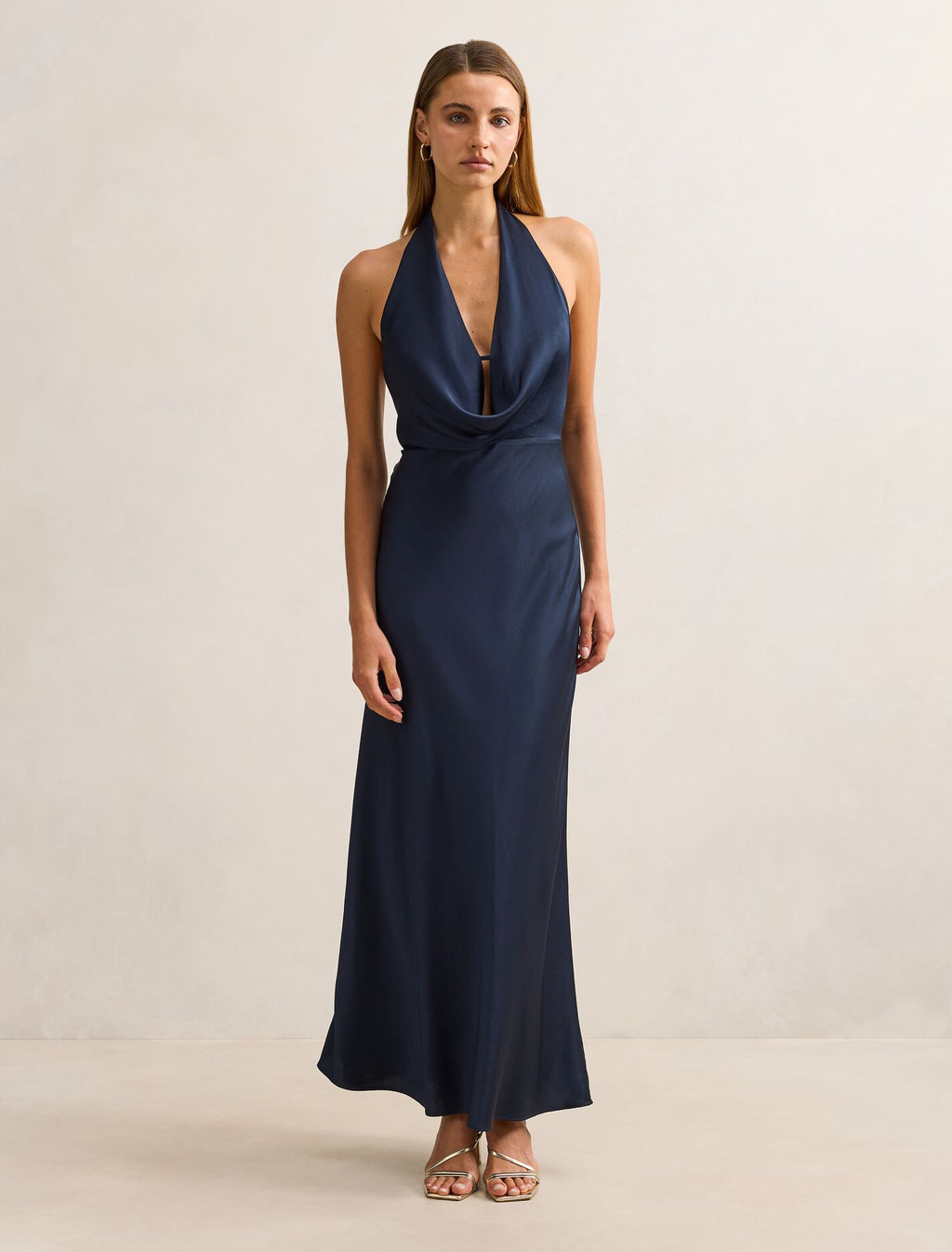 Becca Cowl Halter Satin Gown