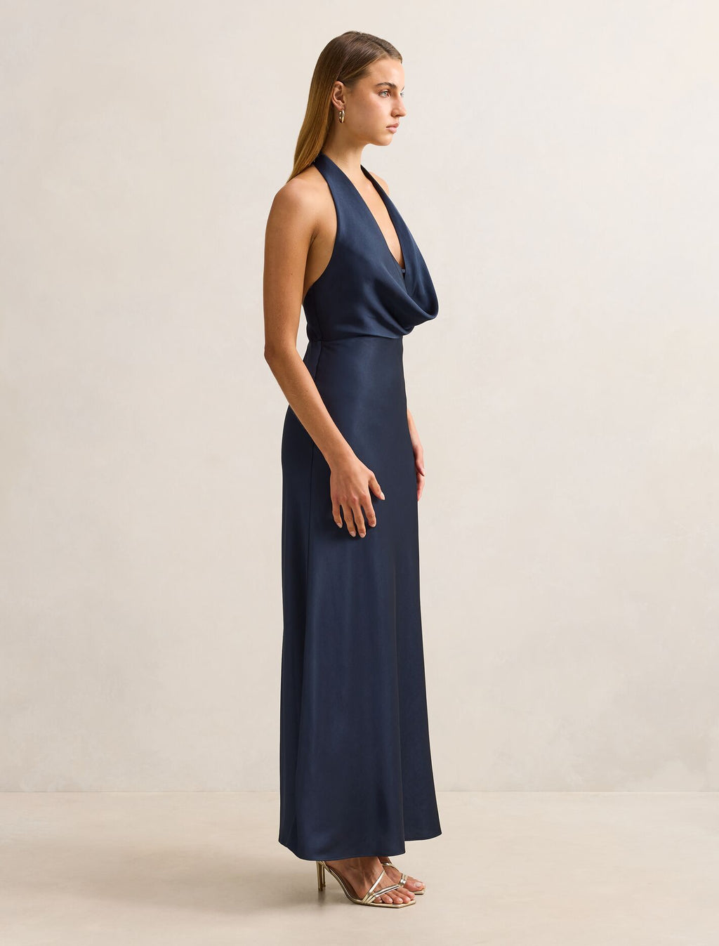 Becca Cowl Halter Satin Gown