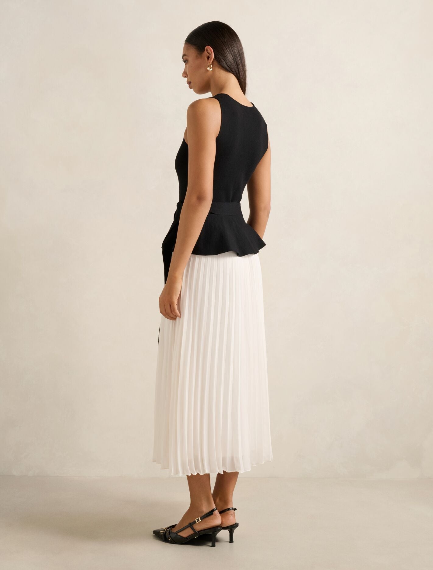 Black Midi Dress - Peony Pleat Mixed Dress - Size 0 to 12