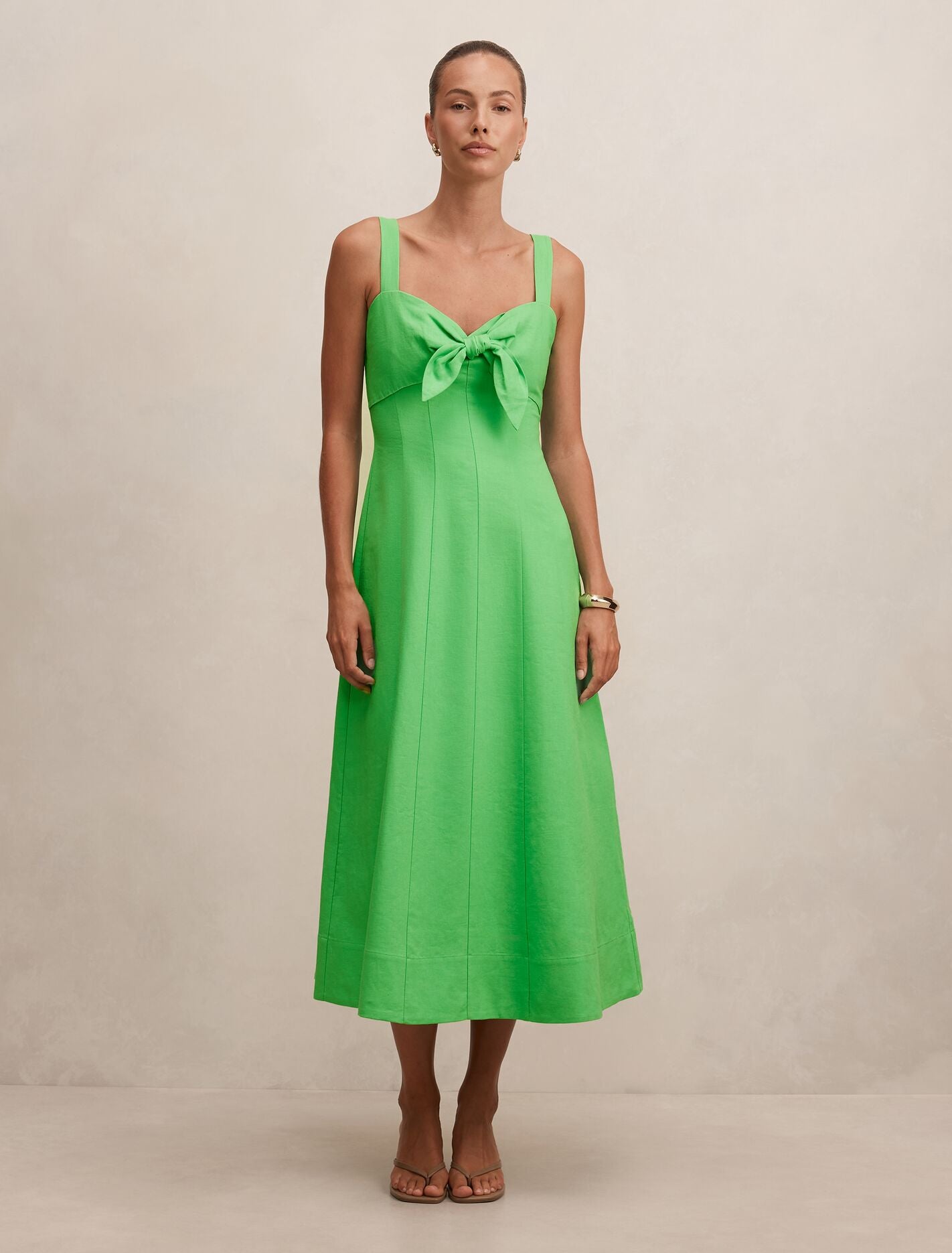 Kara Tie Front Linen Midi Dress
