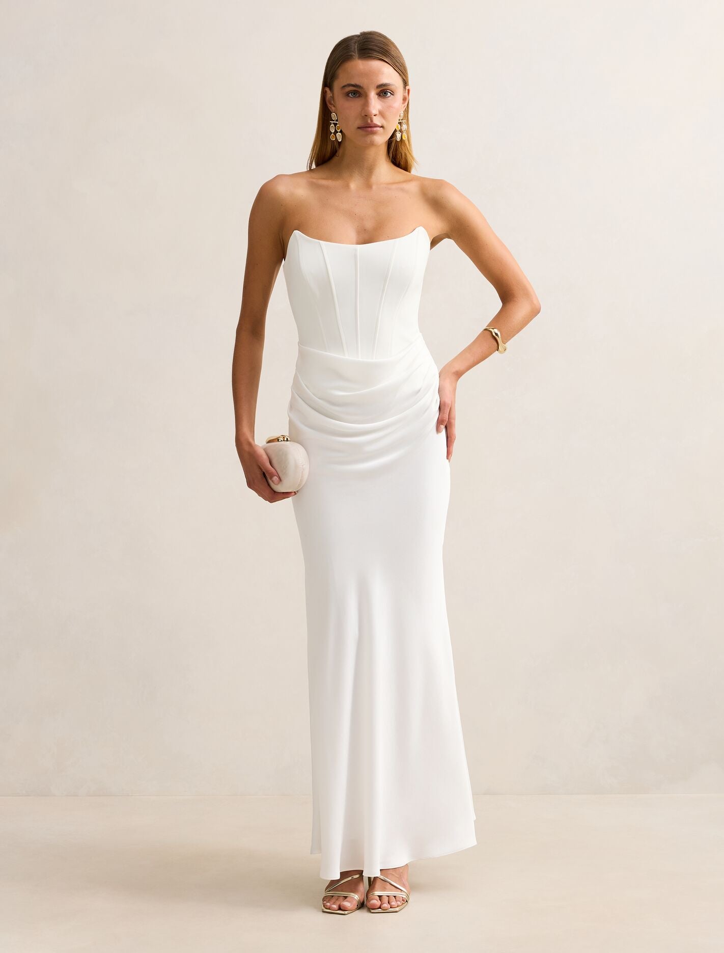 White Maxi Dresses - Isra Drape Strapless - Size 4 to 16