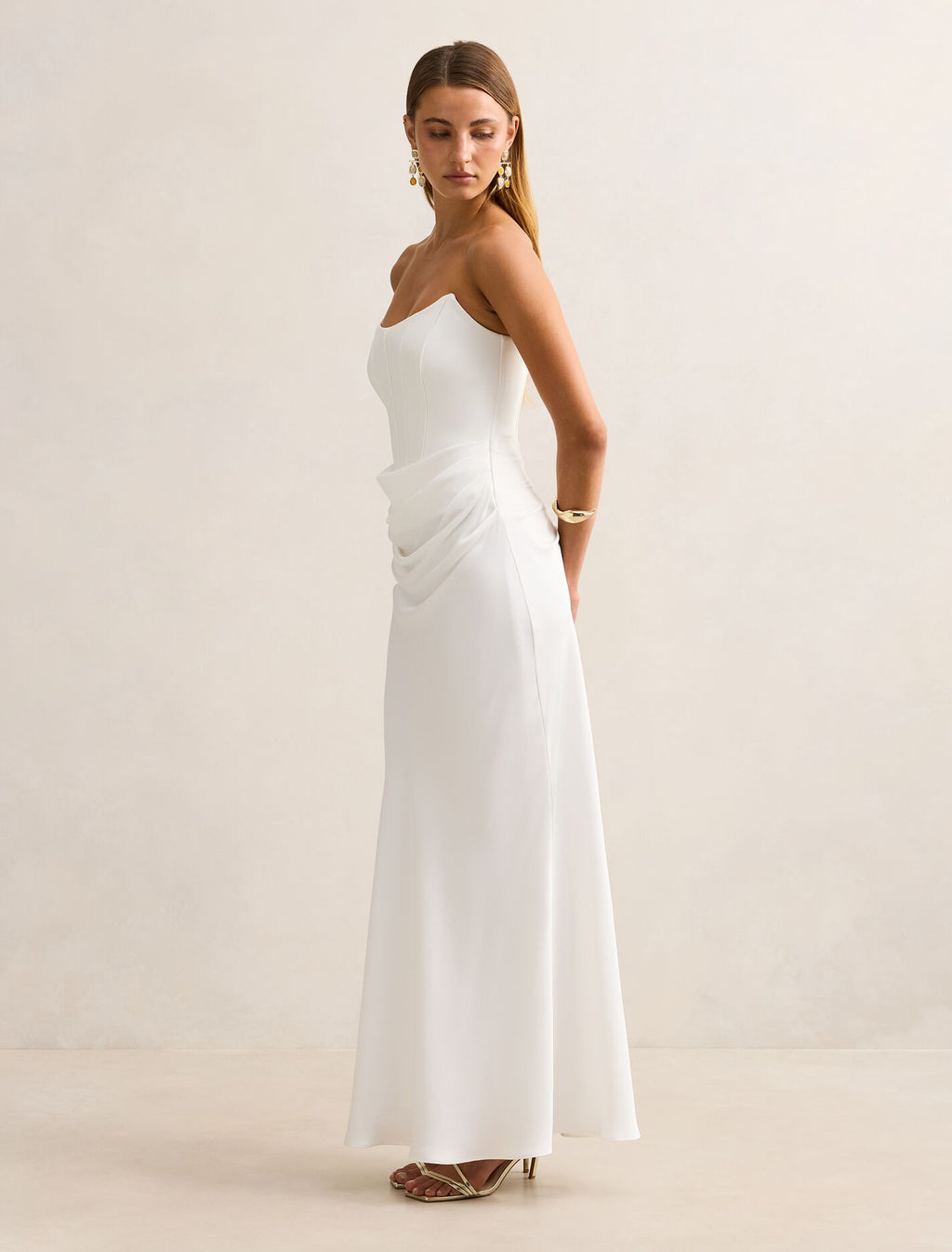 White Maxi Dresses - Isra Drape Strapless - Size 4 to 16