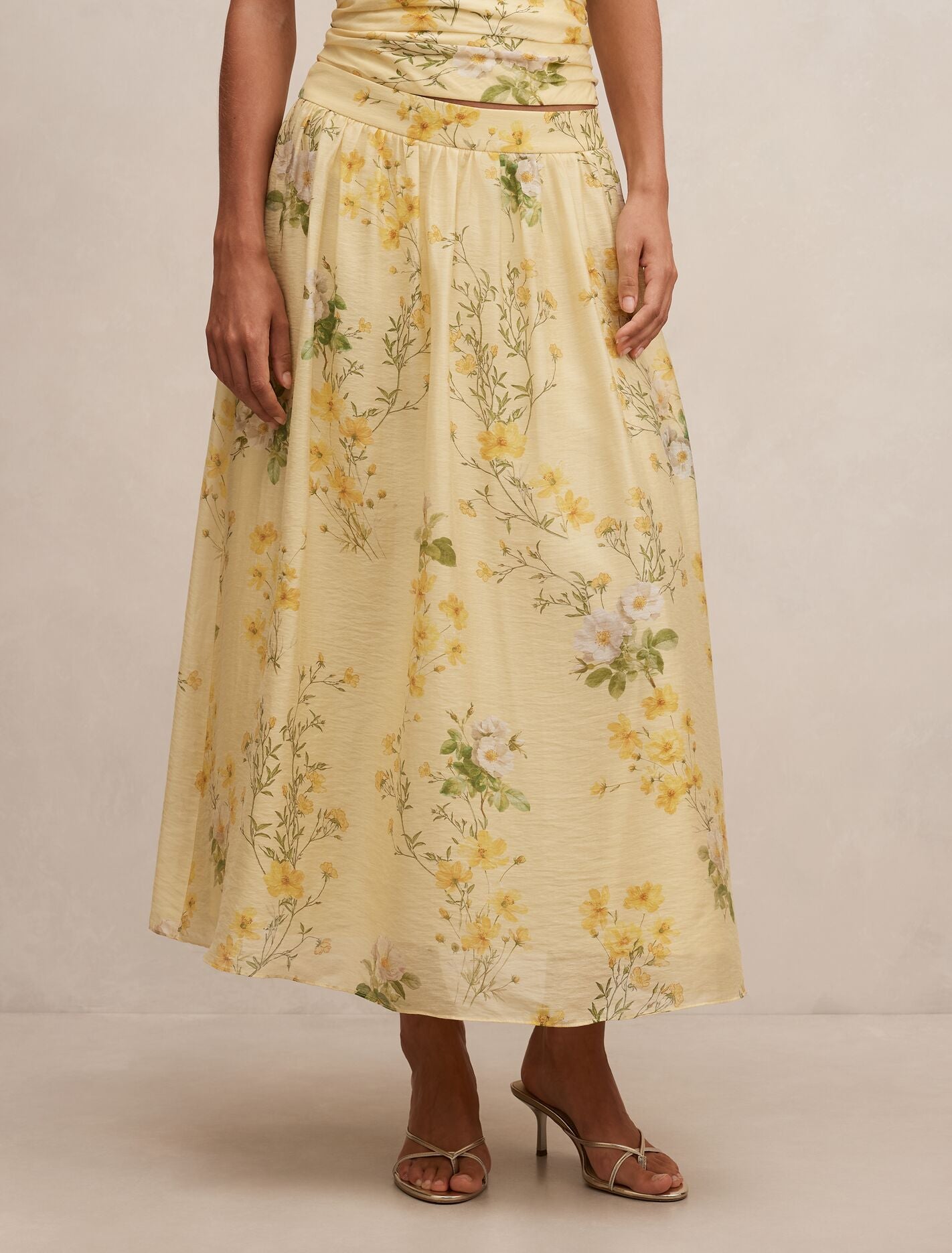 Yellow Midi Skirt - Palmer Pleated - Size 0 to 12 - Womens Floral