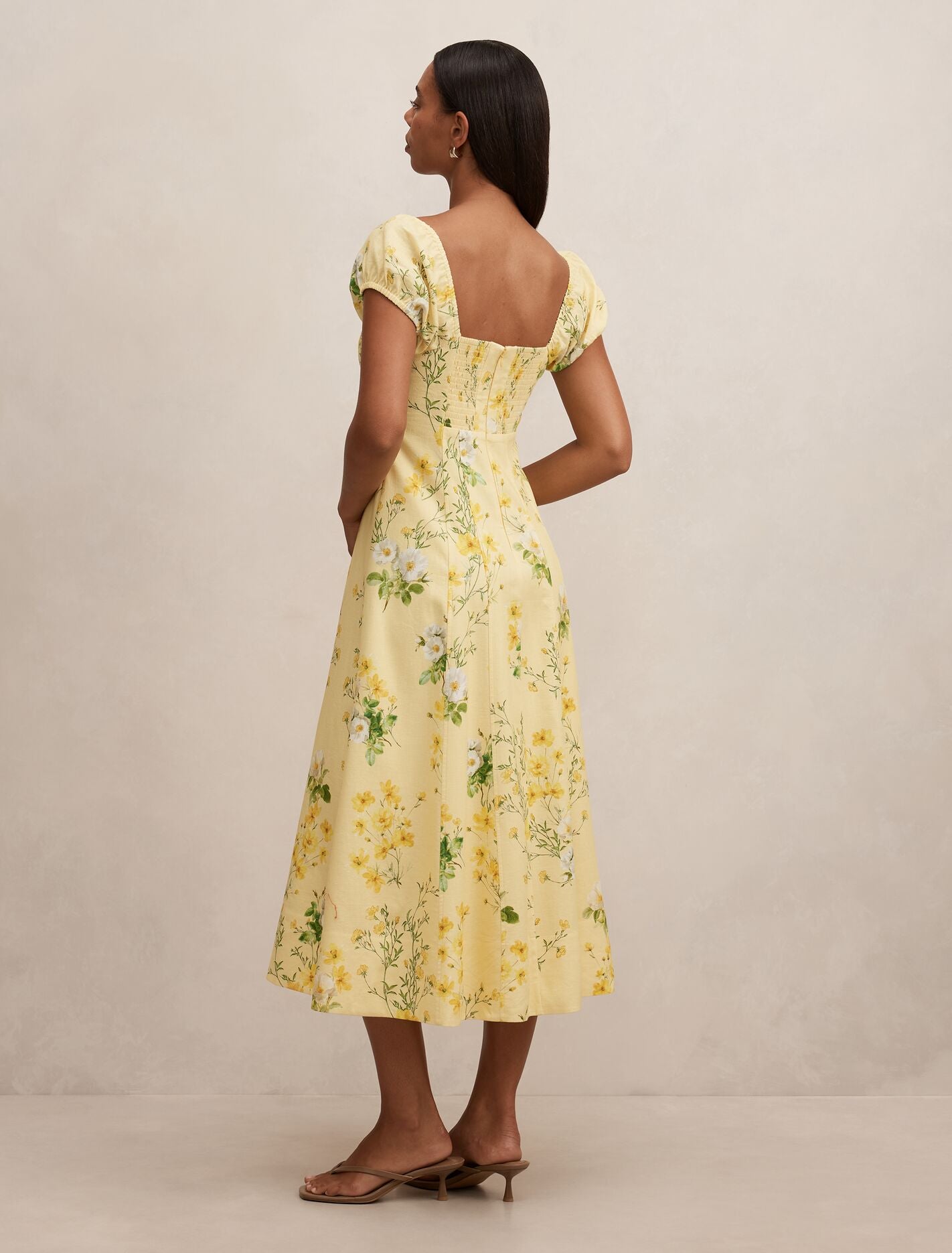 Sadie Cap Sleeve Linen Midi Dress