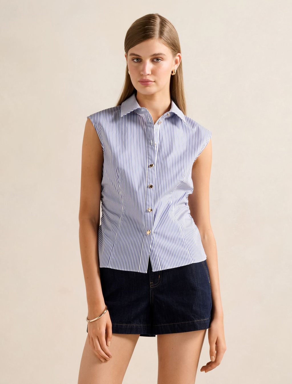 Nova Ruched Stripe Collared Top