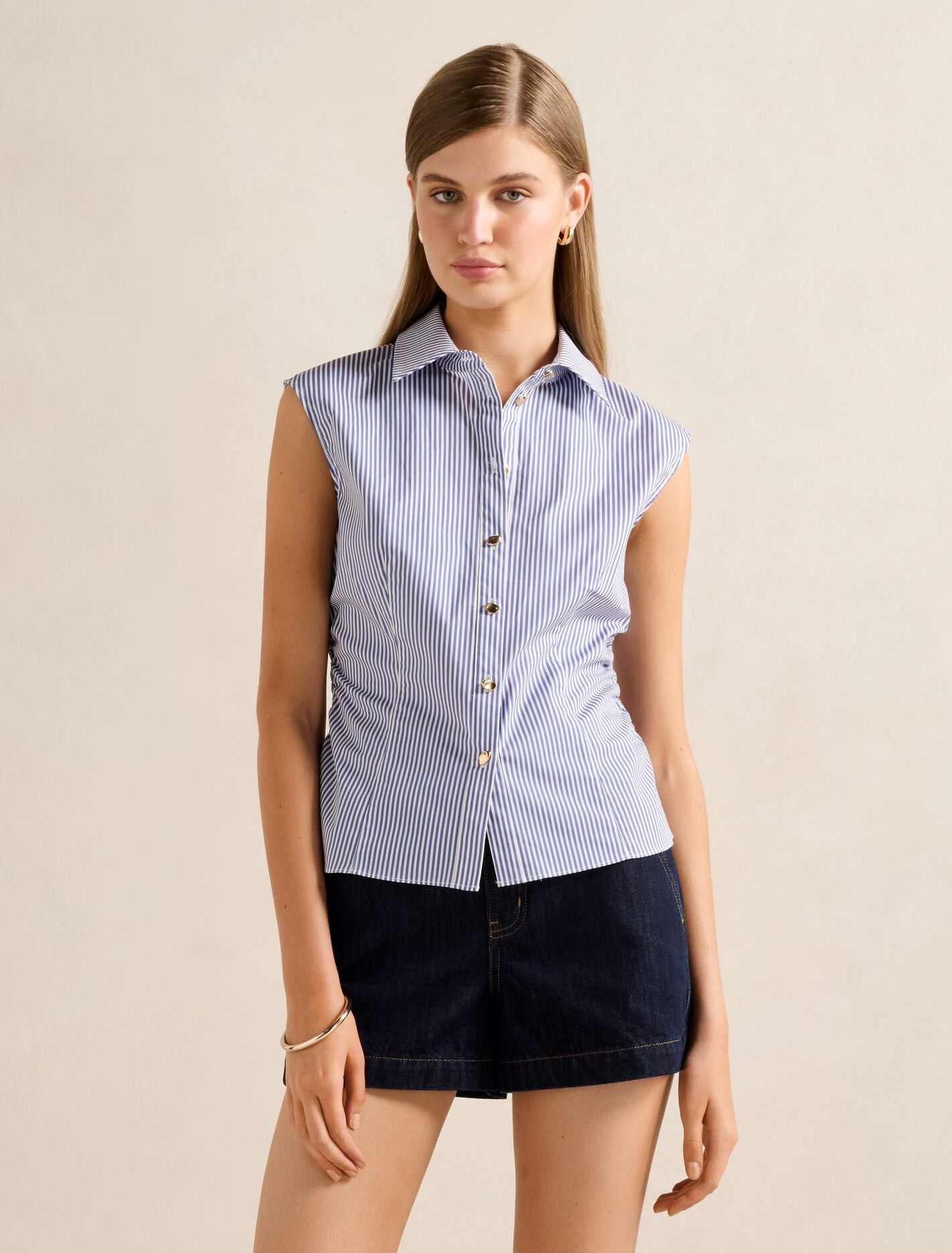Nova Ruched Stripe Collared Top