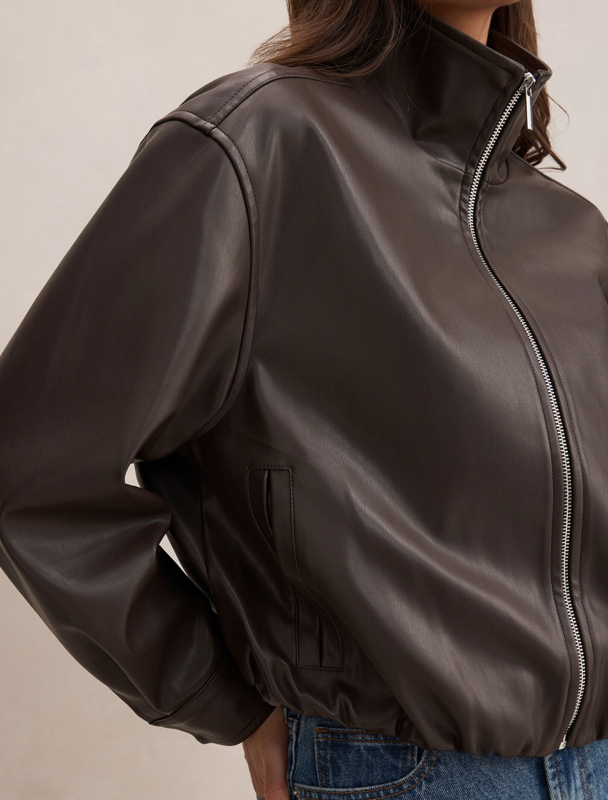 Julia Faux Leather Funnel Neck Jacket