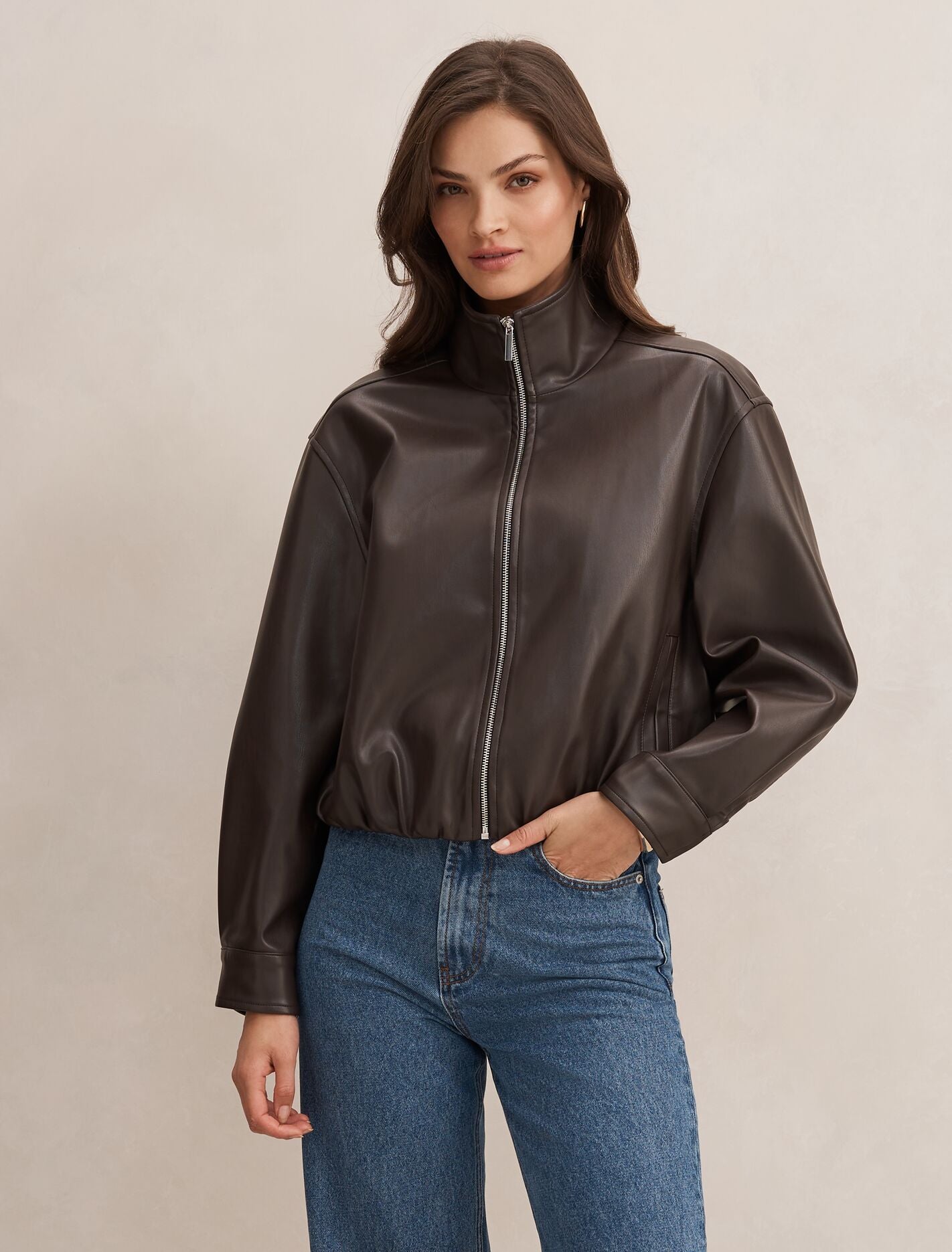 Julia Faux Leather Funnel Neck Jacket