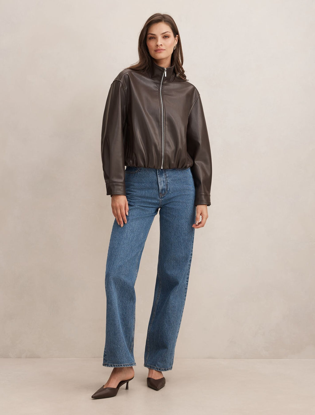 Julia Faux Leather Funnel Neck Jacket