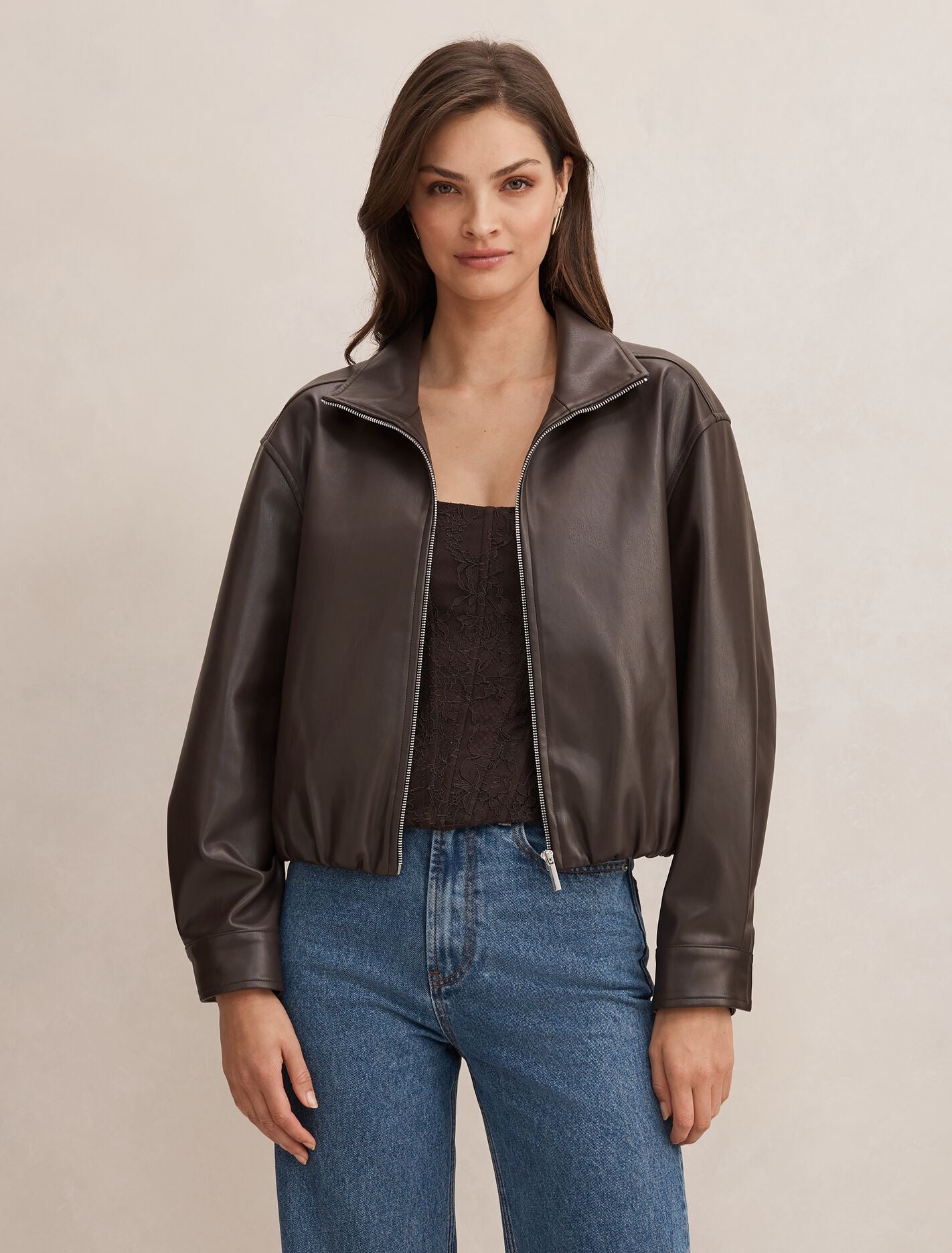 Julia Faux Leather Funnel Neck Jacket