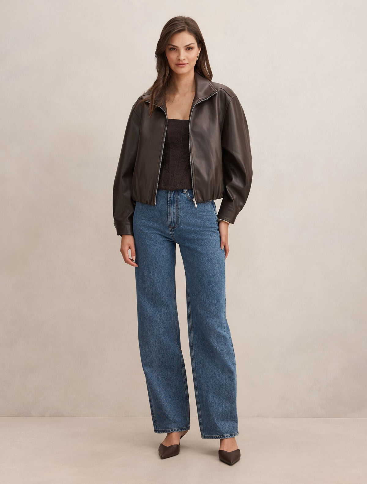Julia Faux Leather Funnel Neck Jacket