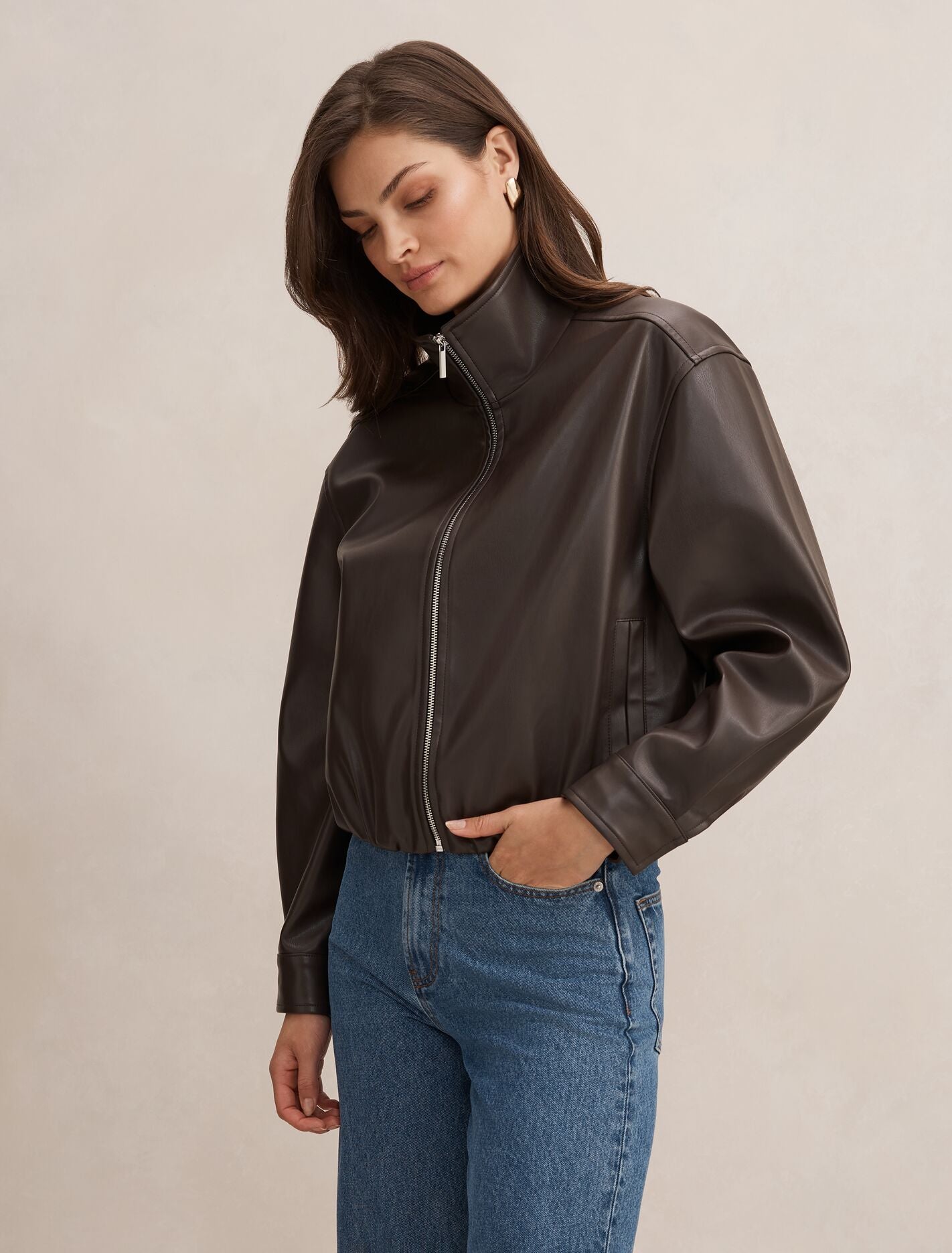 Julia Faux Leather Funnel Neck Jacket
