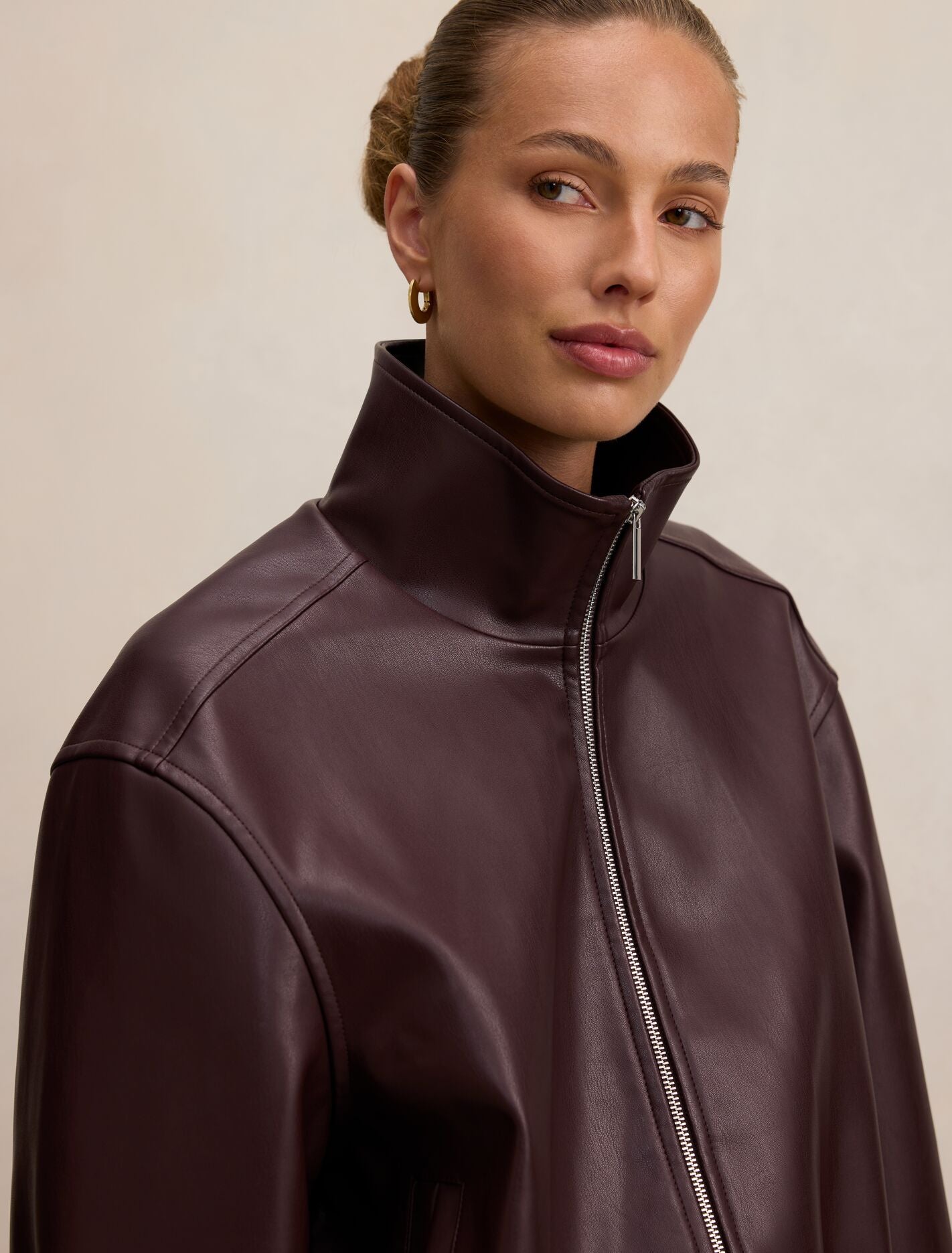Julia Faux Leather Funnel Neck Jacket