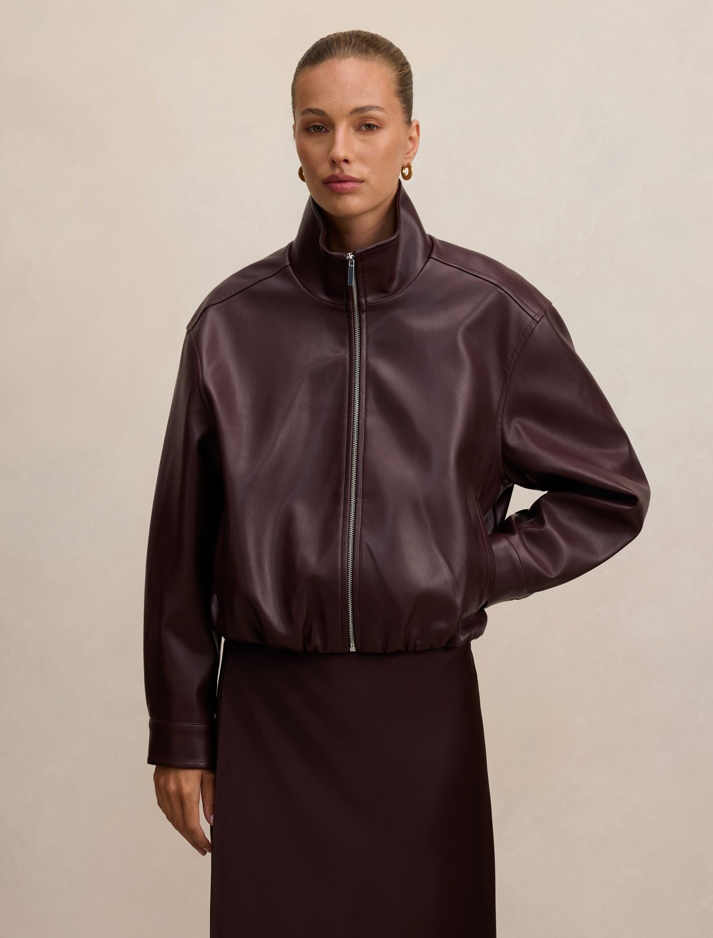 Julia Faux Leather Funnel Neck Jacket