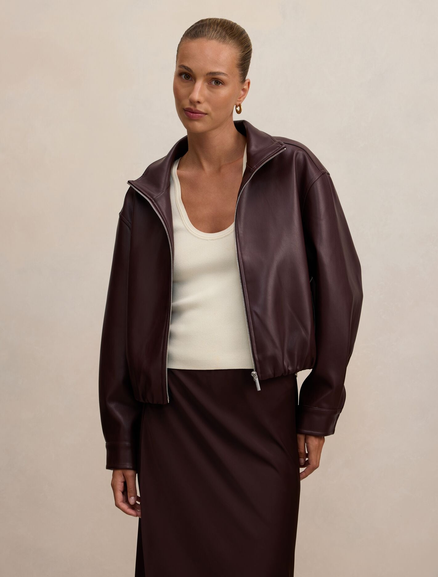 Julia Faux Leather Funnel Neck Jacket