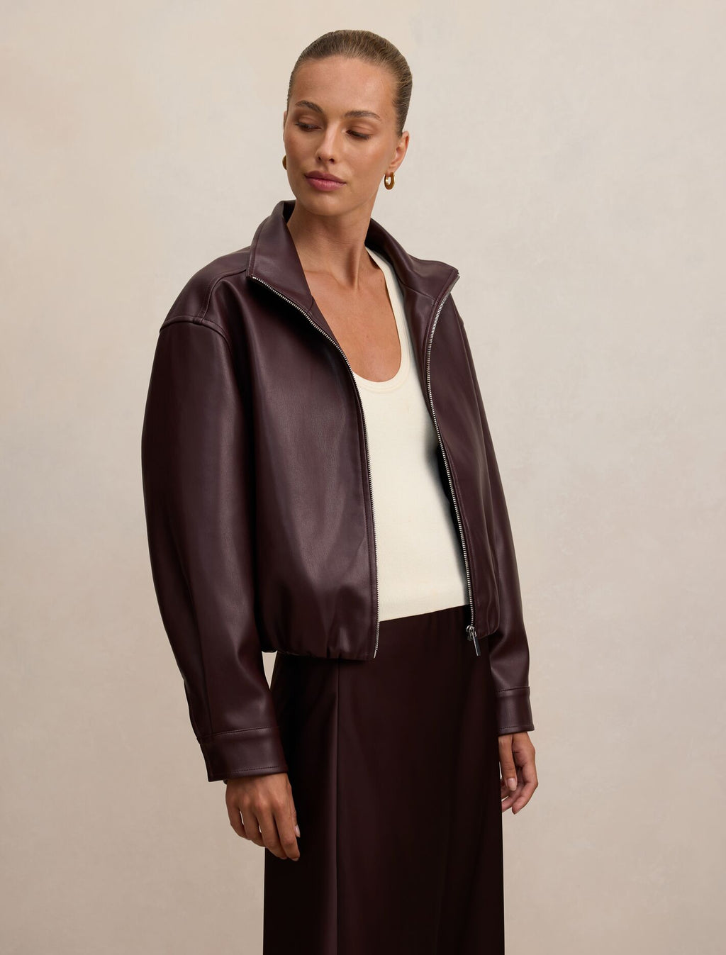 Julia Faux Leather Funnel Neck Jacket