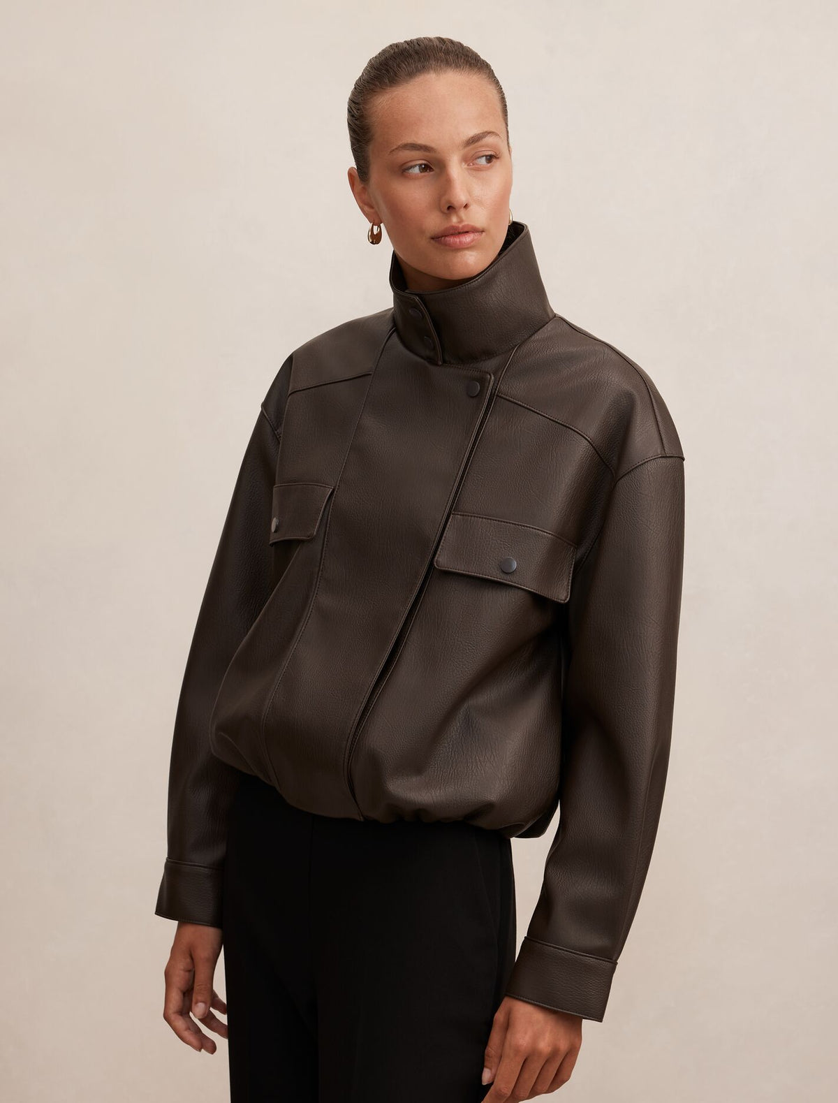 Angela Oversized Faux Leather Bomber