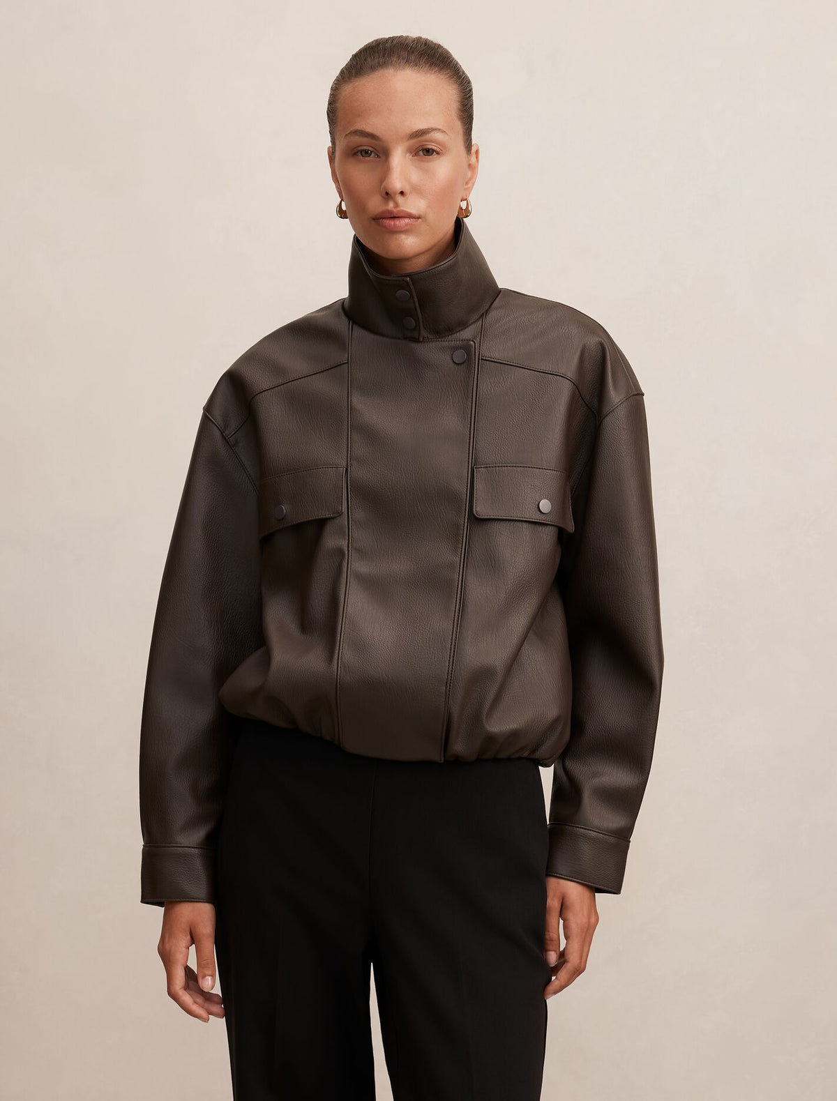 Angela Oversized Faux Leather Bomber