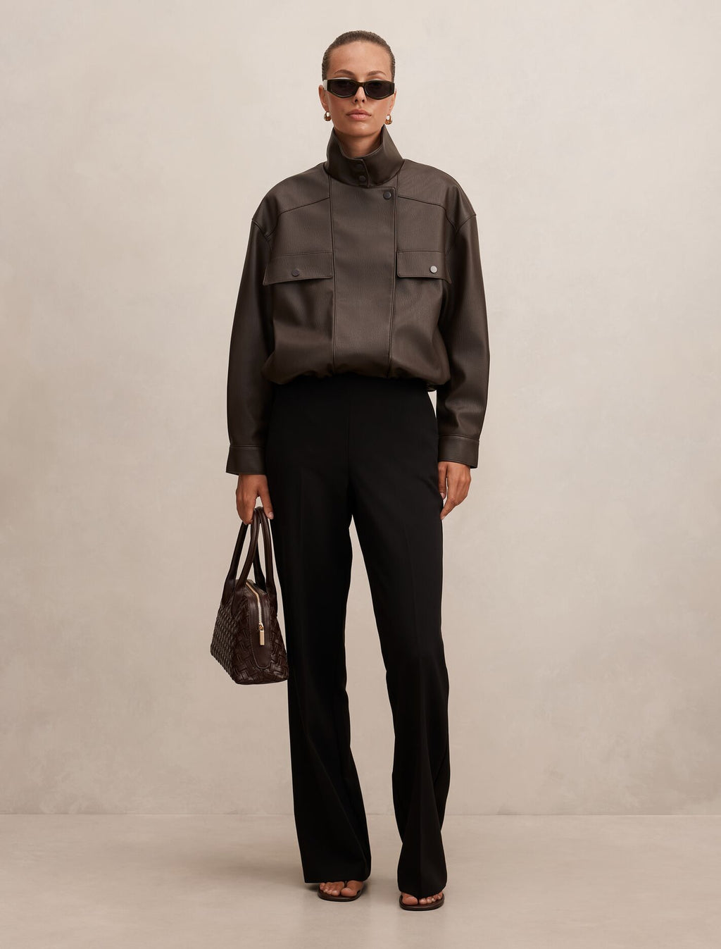 Angela Oversized Faux Leather Bomber