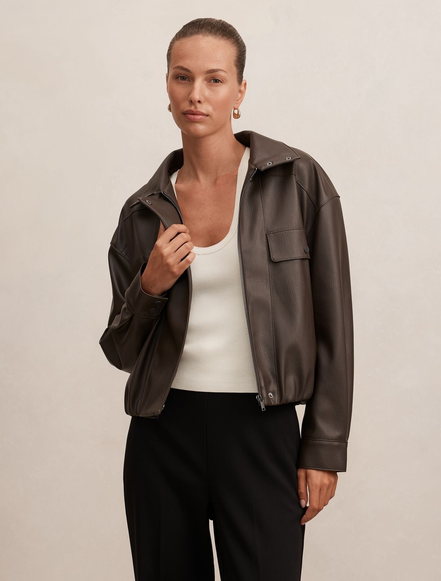 Angela Oversized Faux Leather Bomber