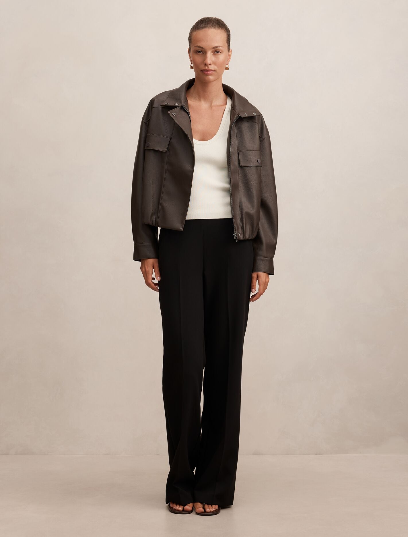 Angela Oversized Faux Leather Bomber