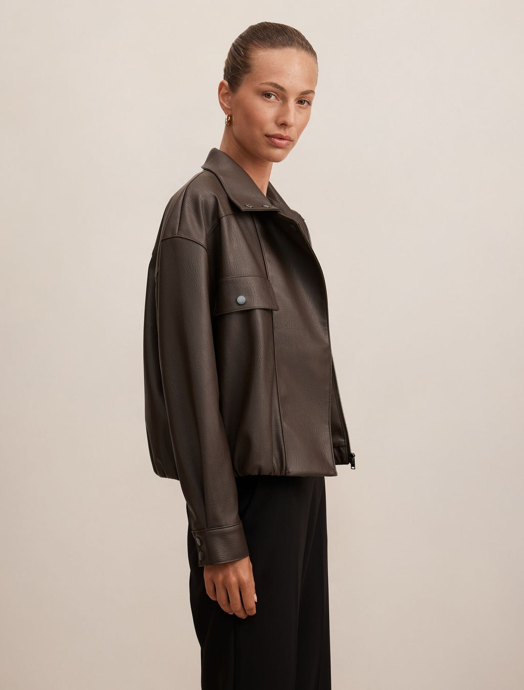 Angela Oversized Faux Leather Bomber