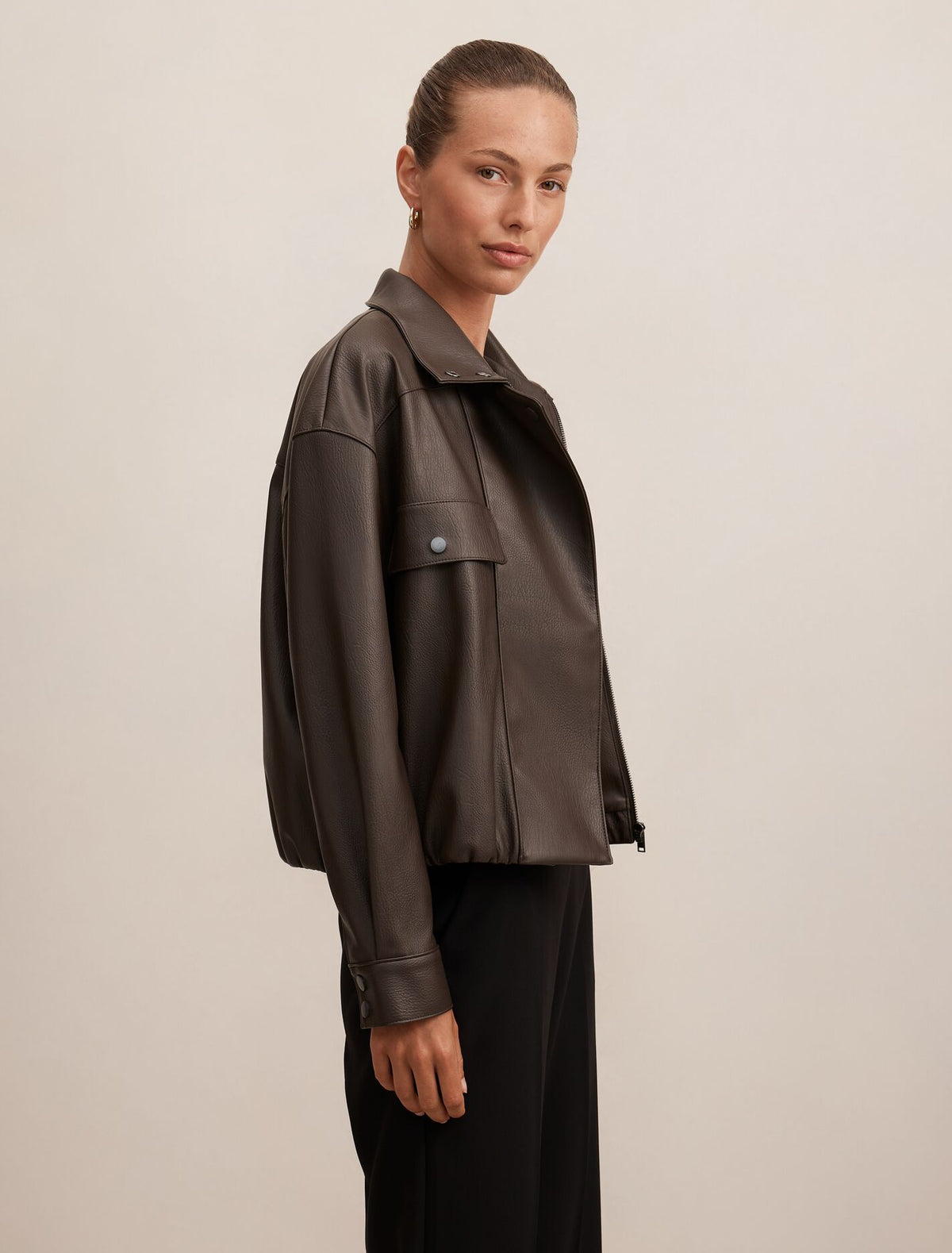 Angela Oversized Faux Leather Bomber