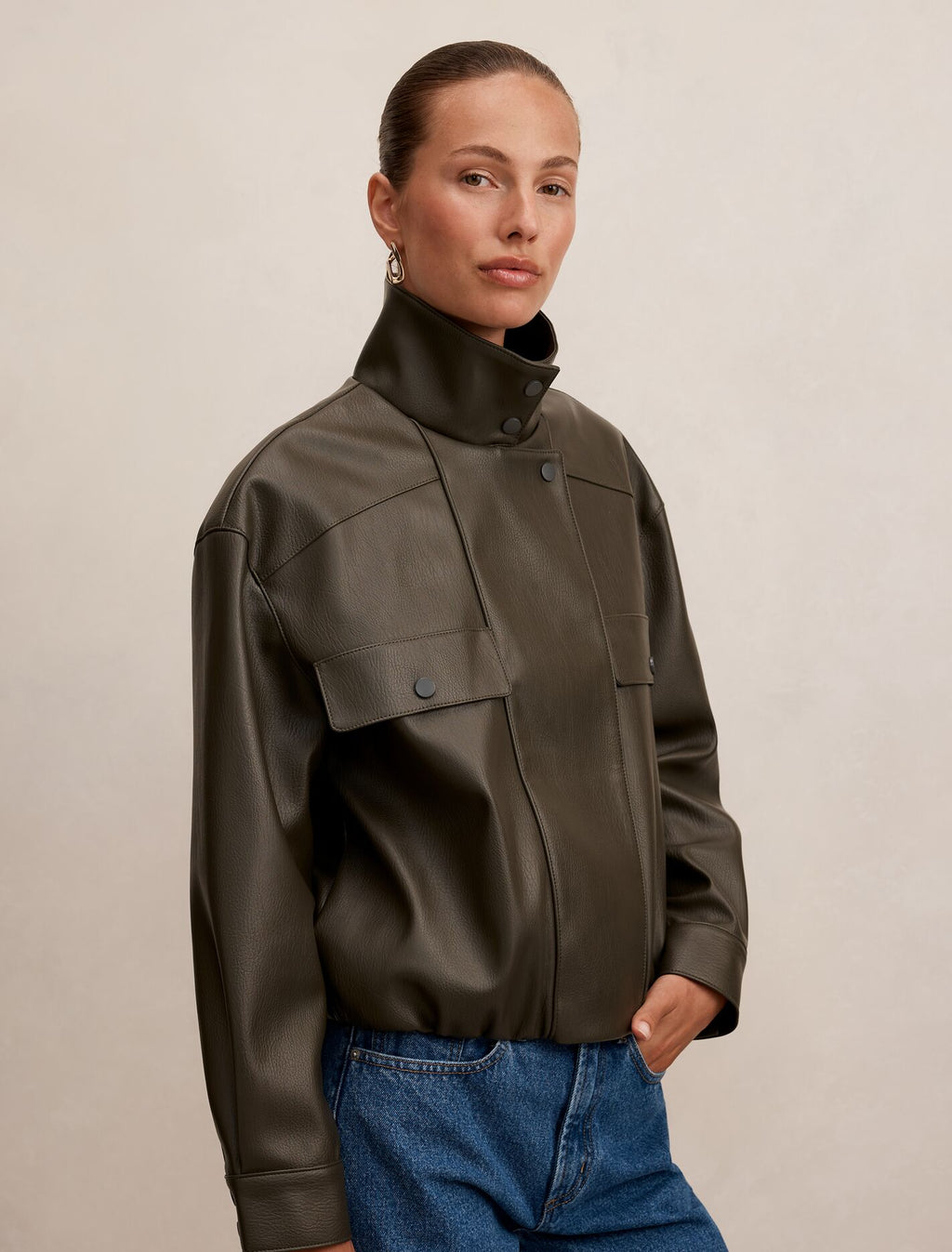 Angela Oversized Faux Leather Bomber