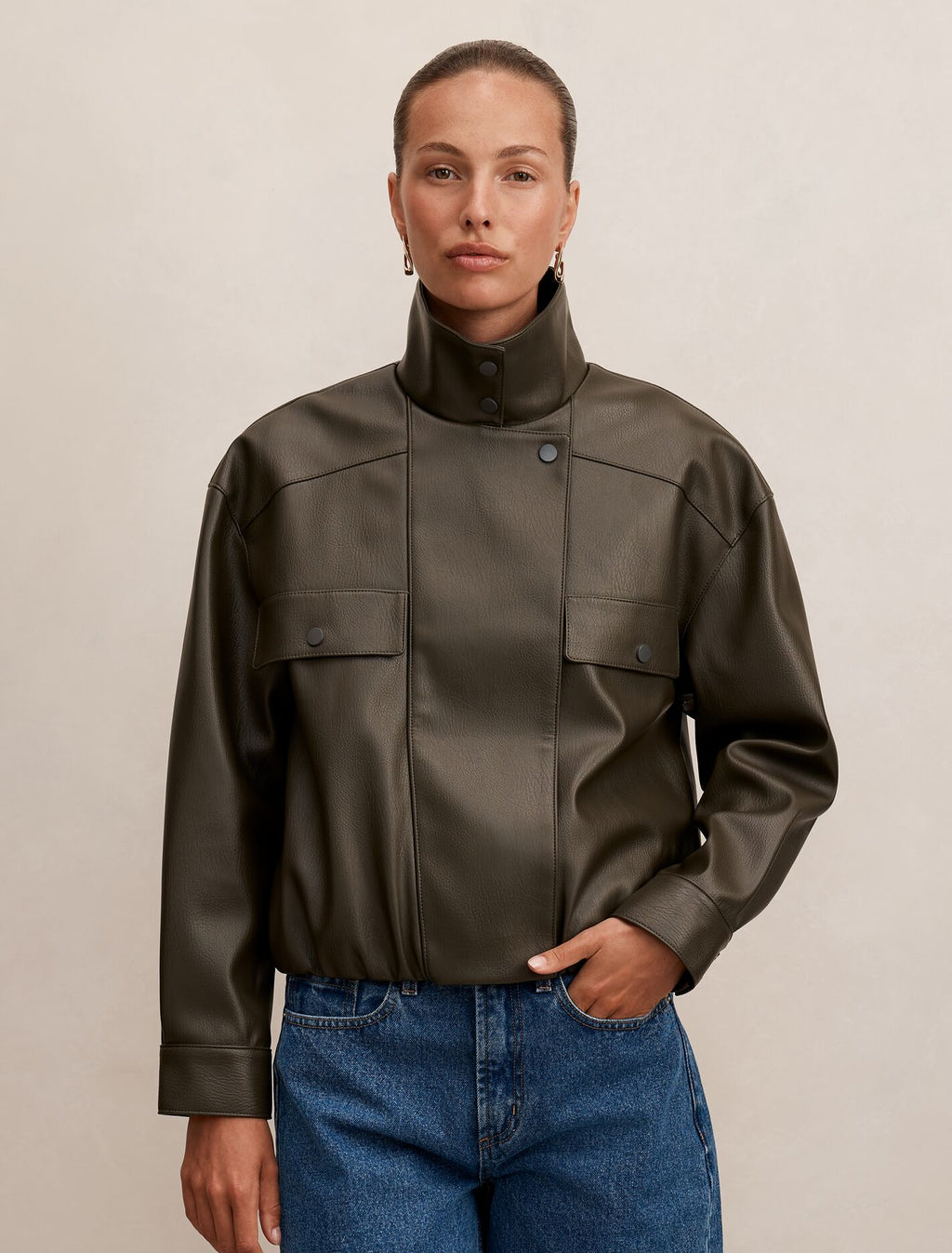 Angela Oversized Faux Leather Bomber