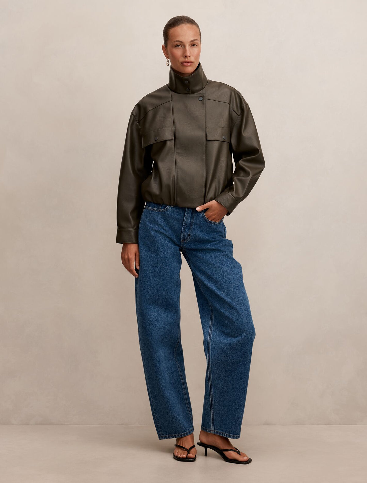Angela Oversized Faux Leather Bomber
