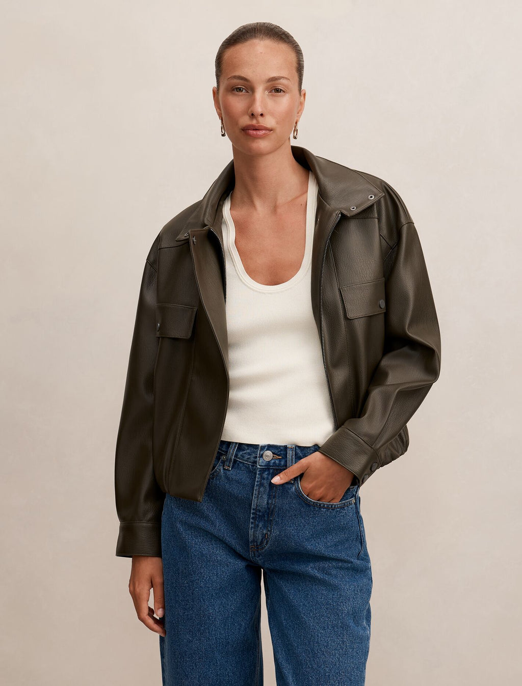 Angela Oversized Faux Leather Bomber