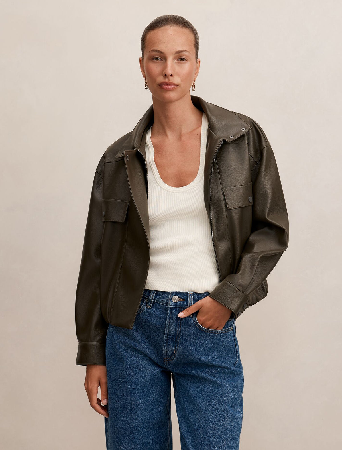 Angela Oversized Faux Leather Bomber