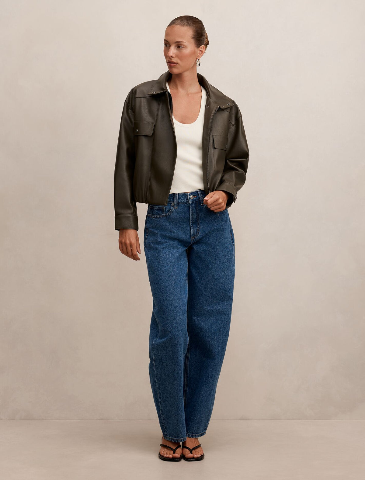 Angela Oversized Faux Leather Bomber